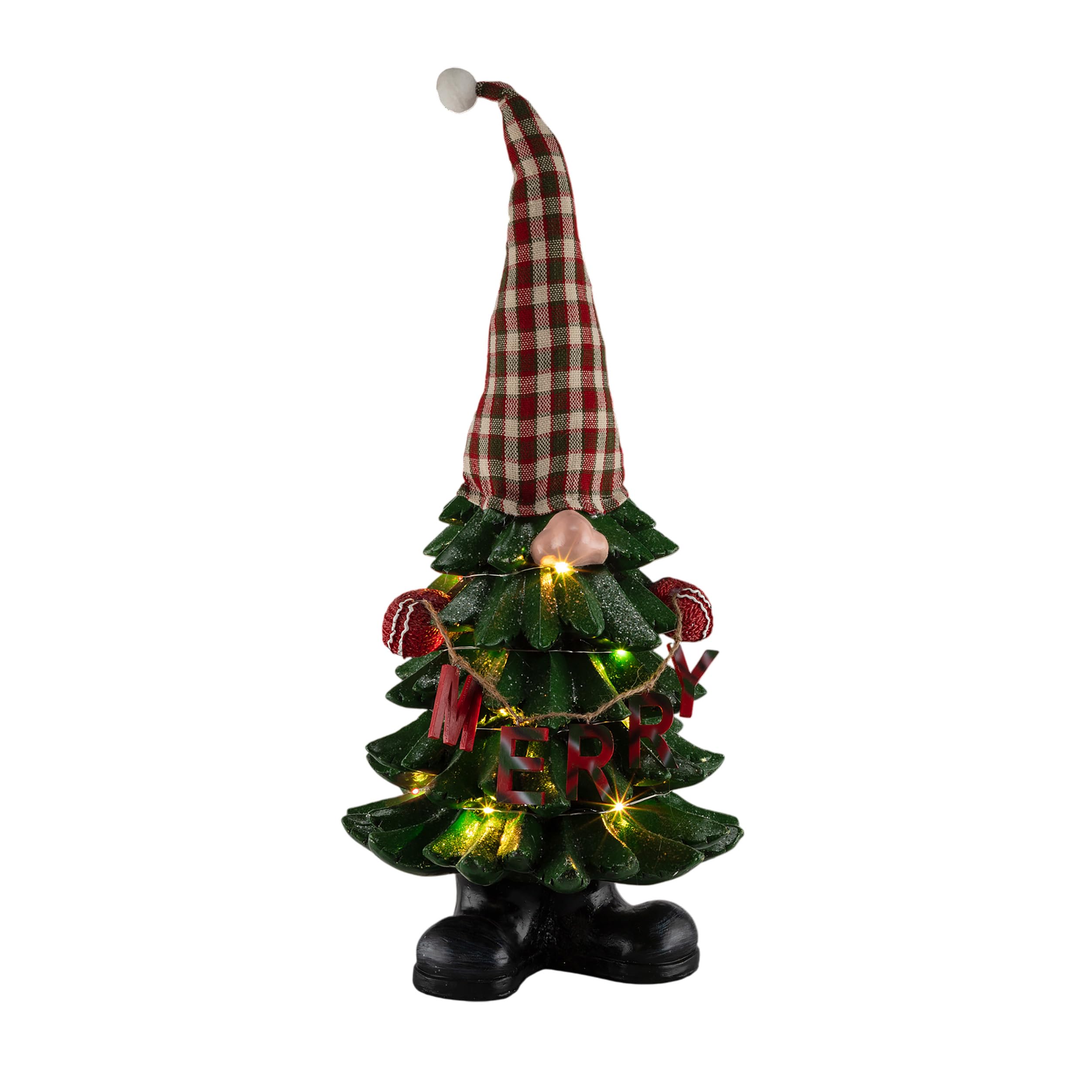 Alpine 28-inch Merry Gnome Statue with LED lights front view