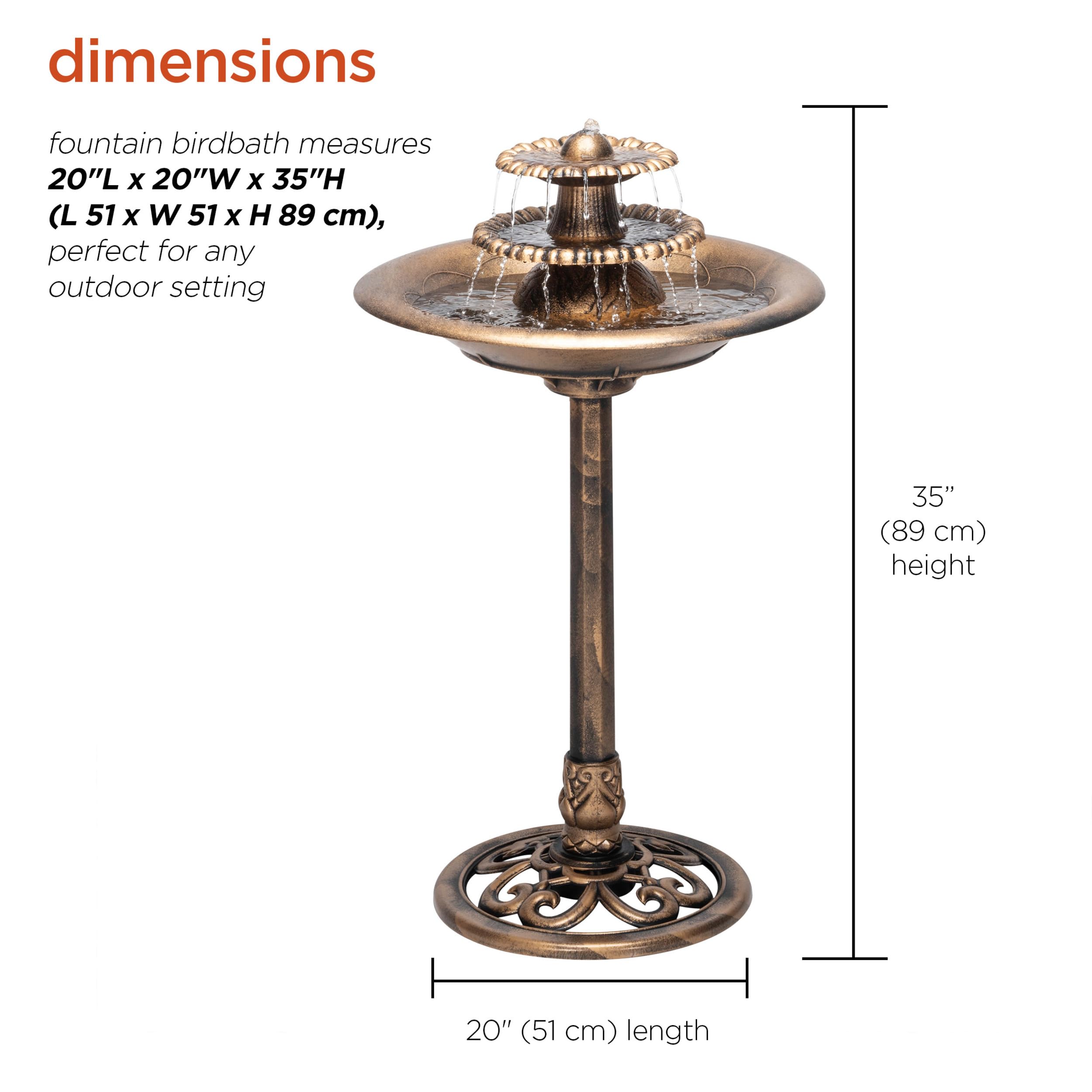 Alpine 3-tier pedestal fountain with birdbath in garden