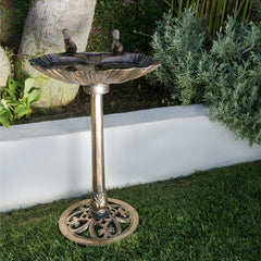 Alpine Bronze Birdbath side view showcasing shallow bowl