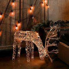 Alpine Corporation 24" Tall Rattan Grazing Reindeer with LED lights front view