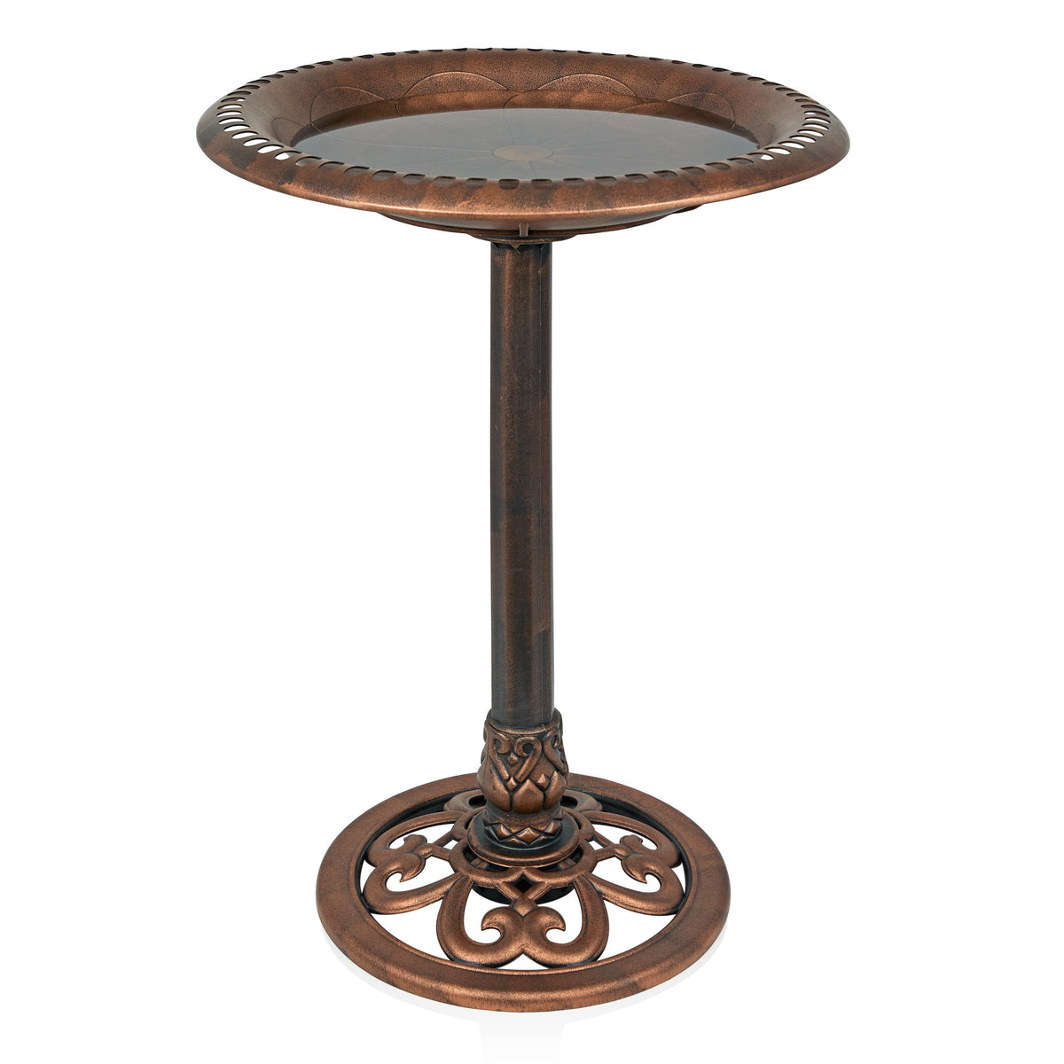 Alpine Corporation 28-inch bronze pedestal birdbath front view