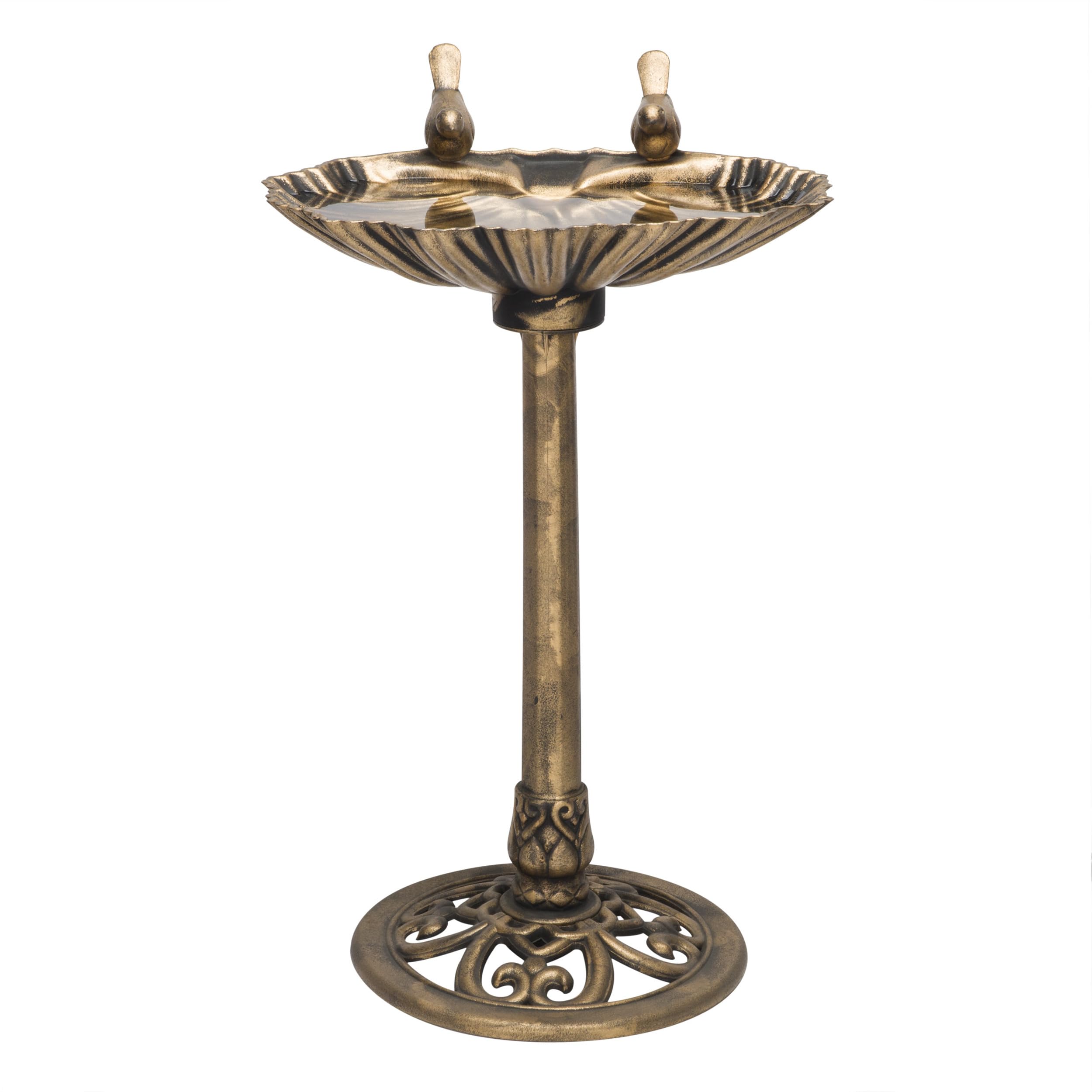 Alpine Corporation 31" Bronze Birdbath front view with two bird figurines
