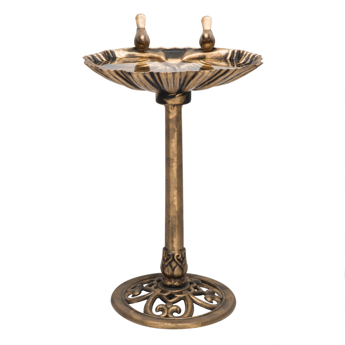 Alpine Corporation 31" Bronze Birdbath front view with two bird figurines