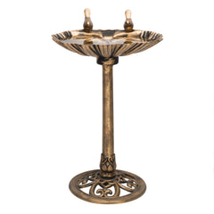 Alpine Corporation 31" Bronze Birdbath front view with two bird figurines
