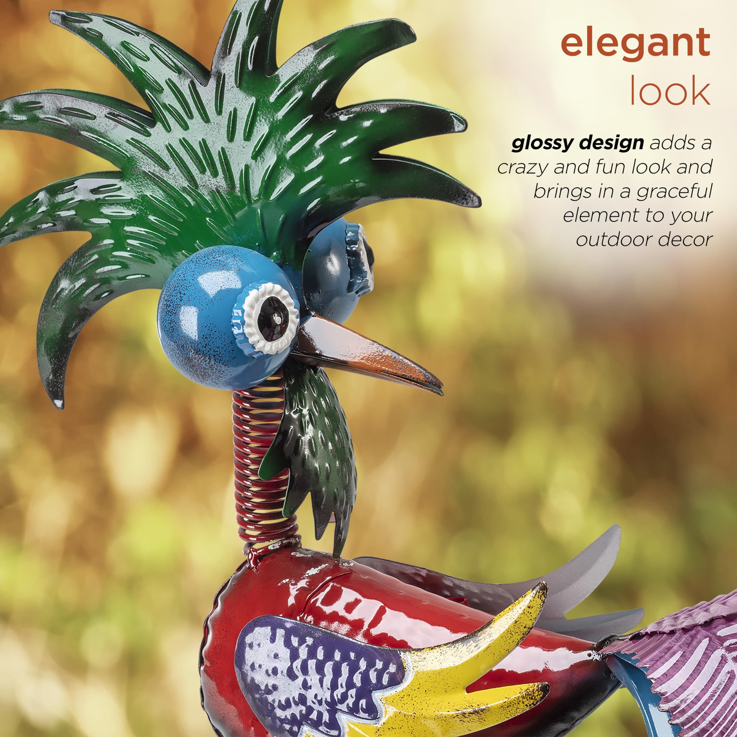 Alpine Rooster Statue standing on a patio as outdoor décor