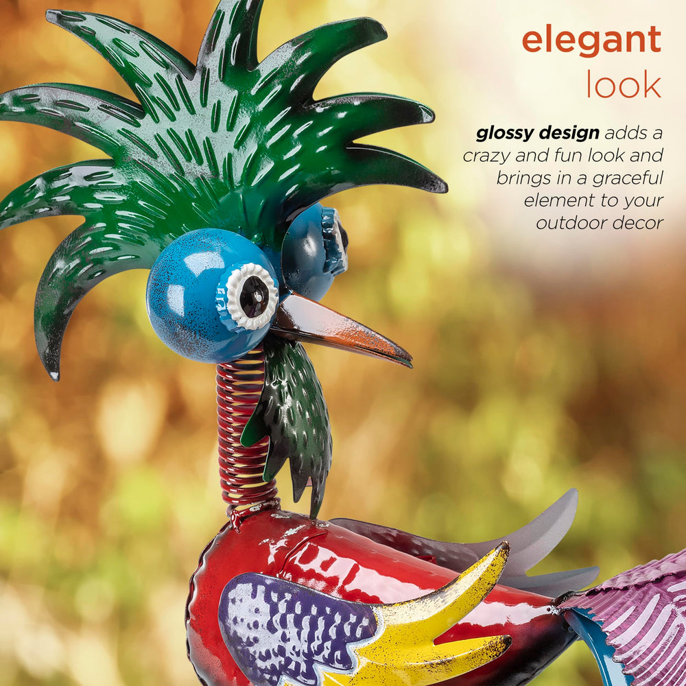Alpine Rooster Statue standing on a patio as outdoor décor