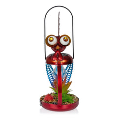 Alpine Solar-Powered Metal Rooster side view in garden