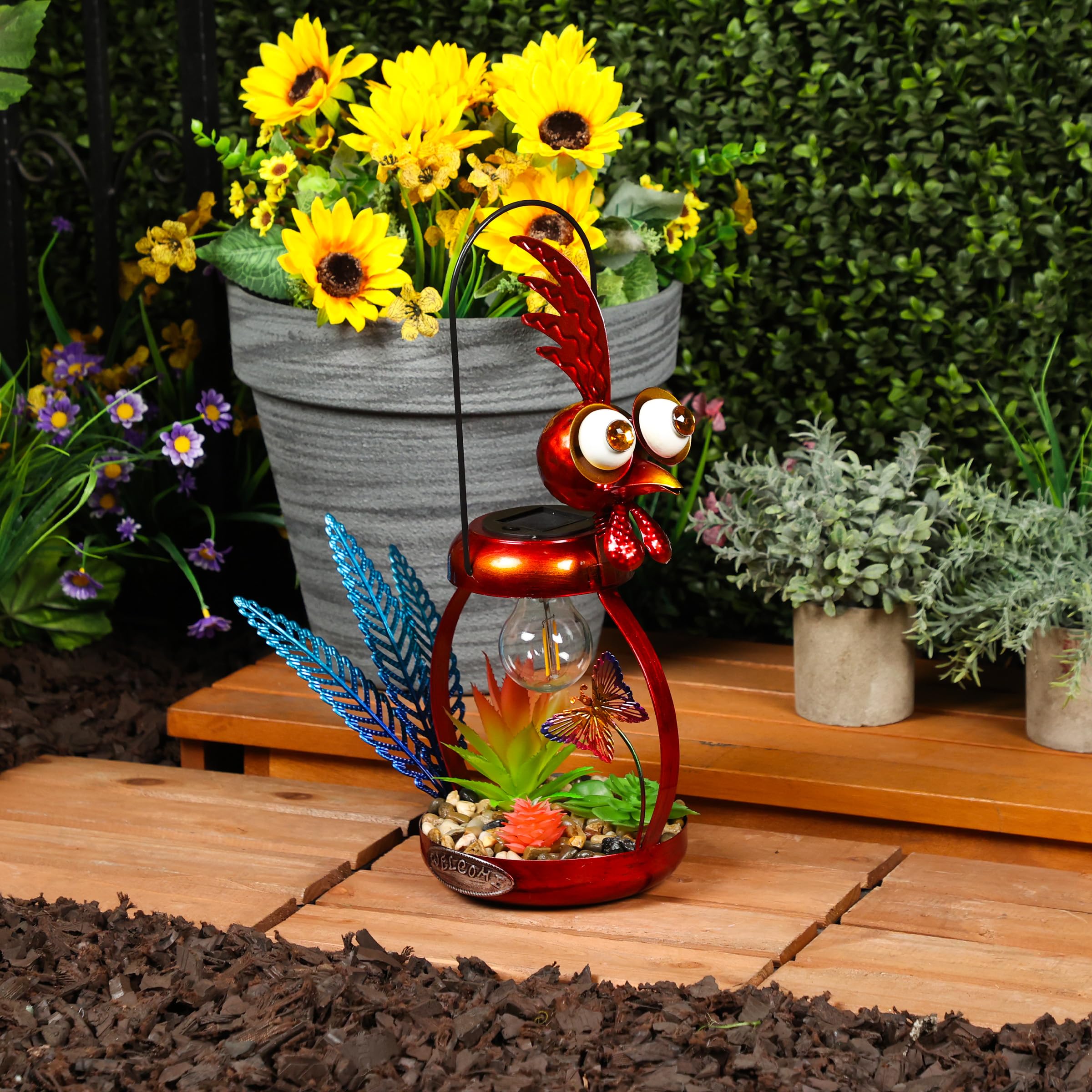 Alpine Solar-Powered Rooster in outdoor setting