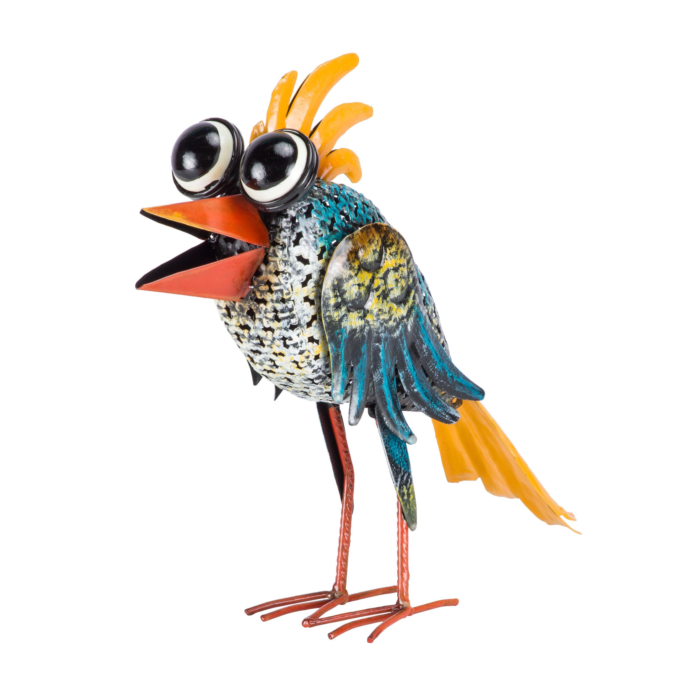 Alpine Wide-Eyed Bird Statue front view with multicolour finish