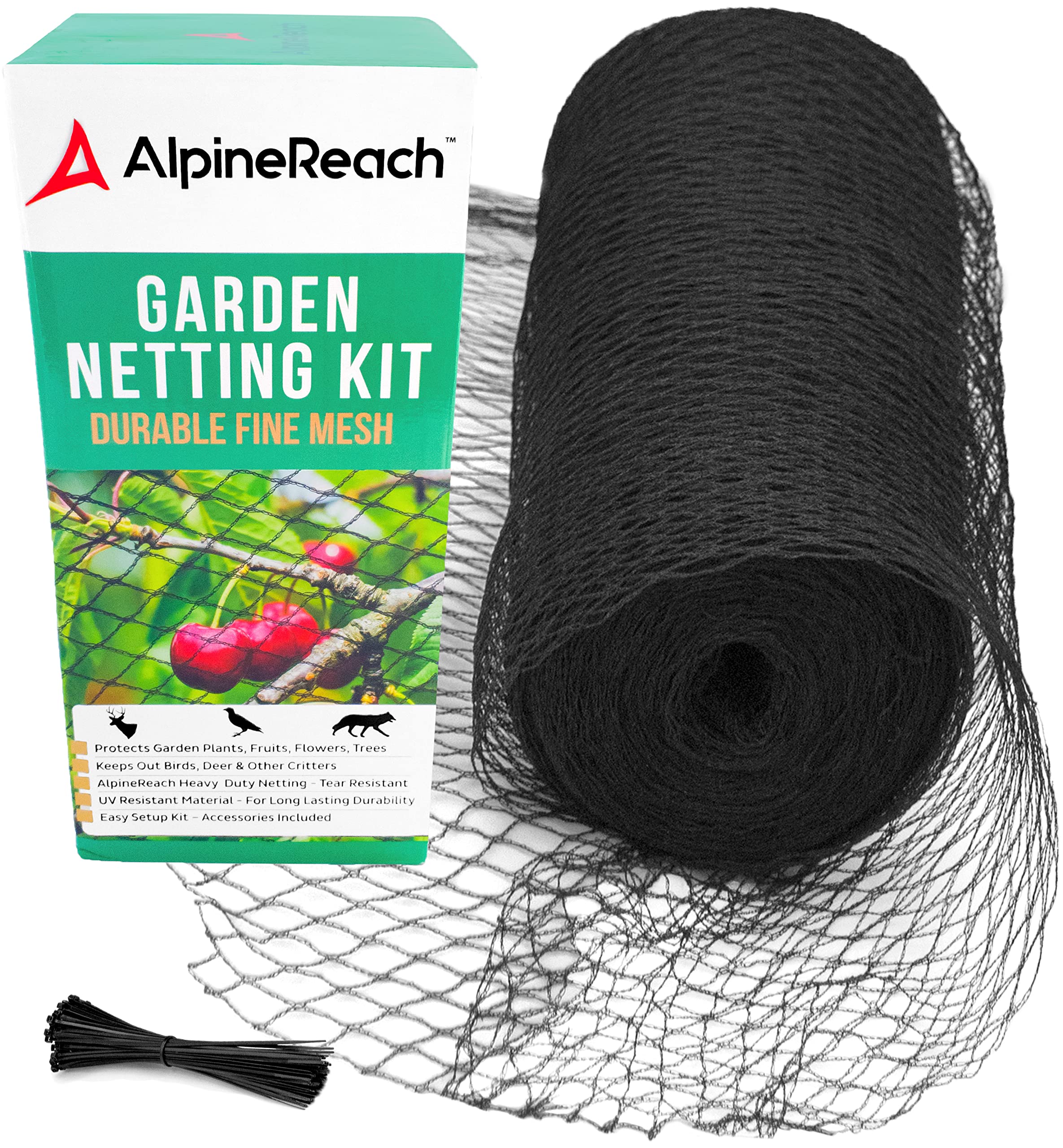 AlpineReach Garden Netting 7.5 x 100 ft black mesh front view