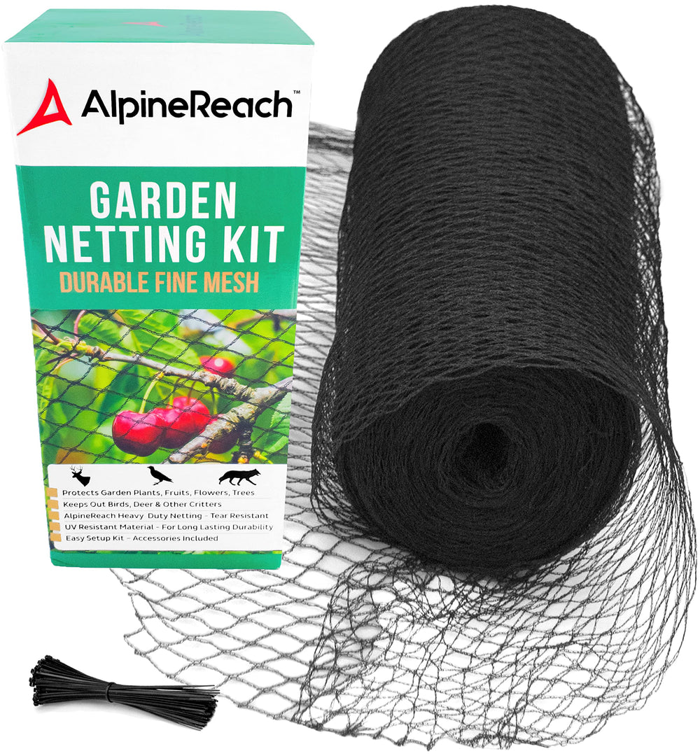 AlpineReach Garden Netting 7.5 x 100 ft black mesh front view