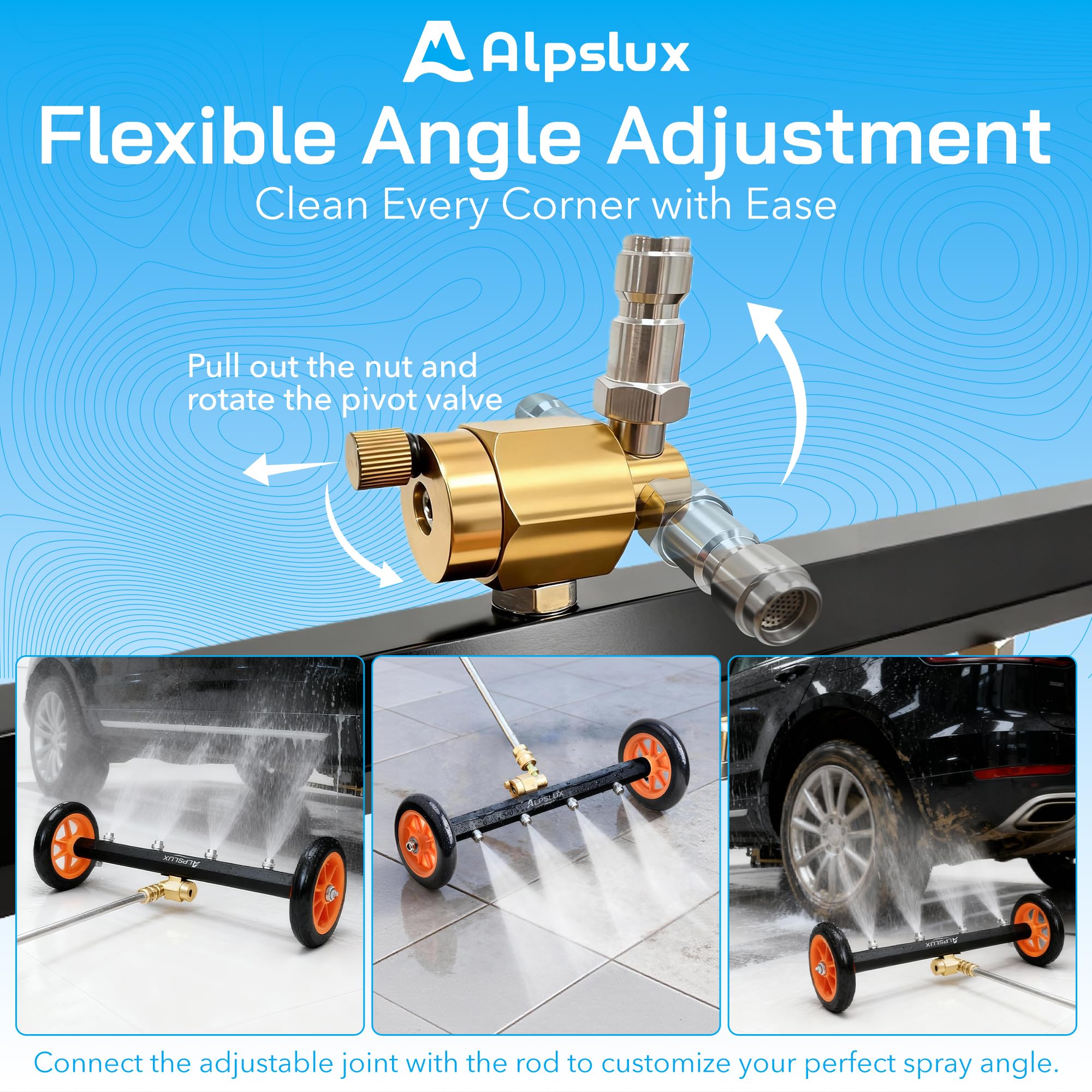 alpslux Undercarriage Cleaner attached to pressure washer