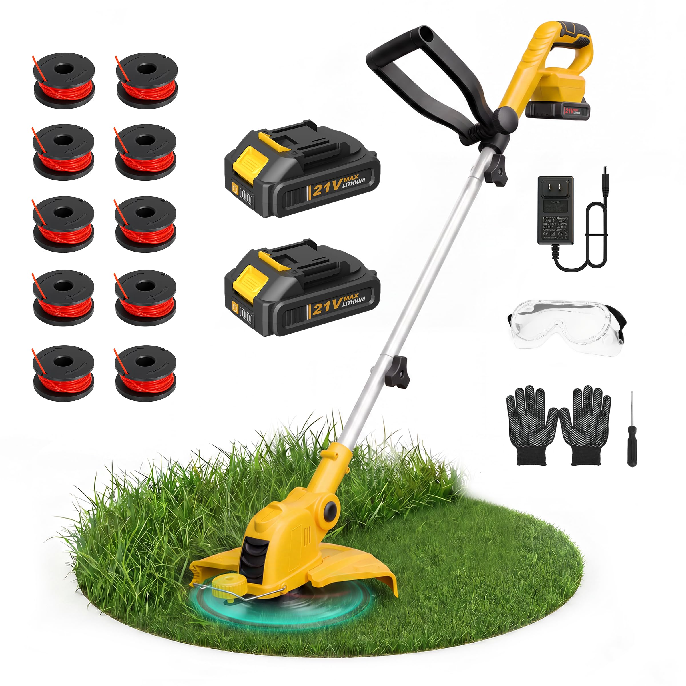 ALSO GO 21V Cordless Weed Wacker front view with cutting head