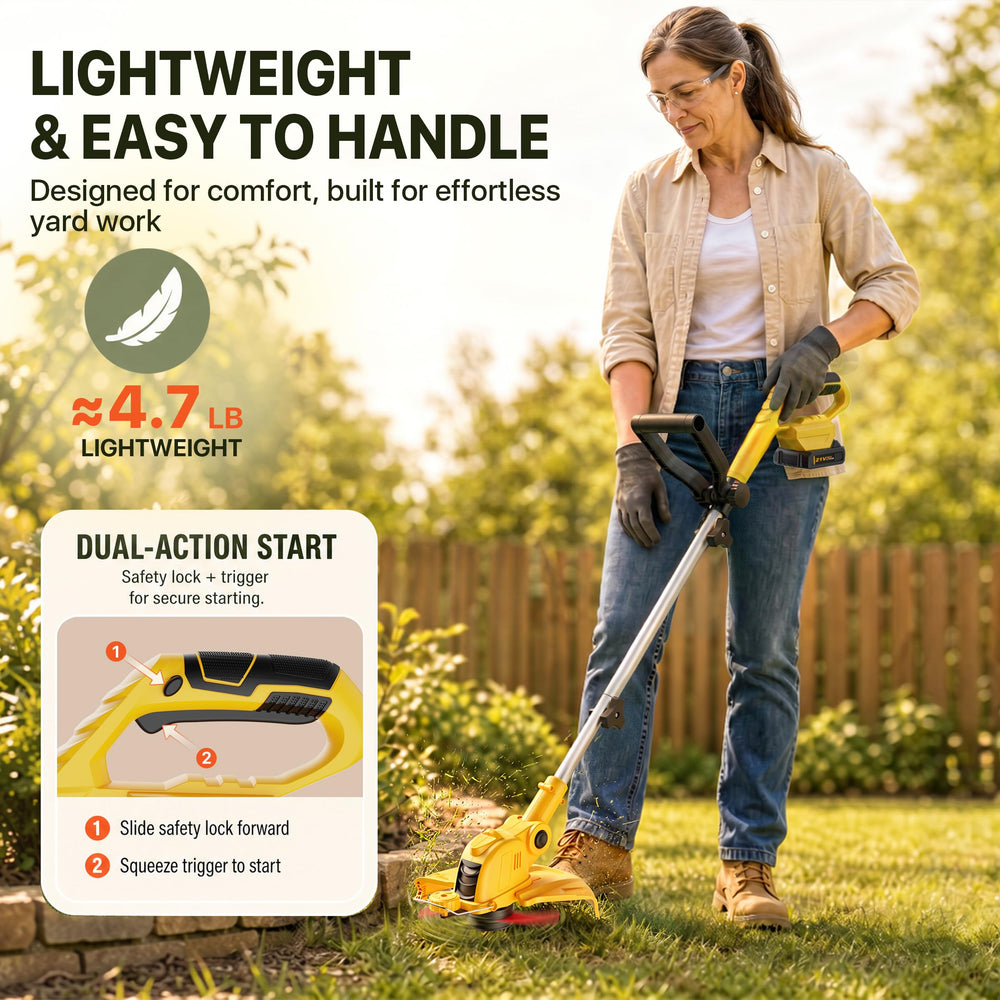 ALSO GO Cordless String Trimmer displayed with all accessories