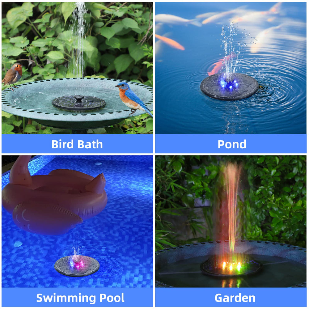 ALUKIKI Solar Fountain in a small pond with birds nearby