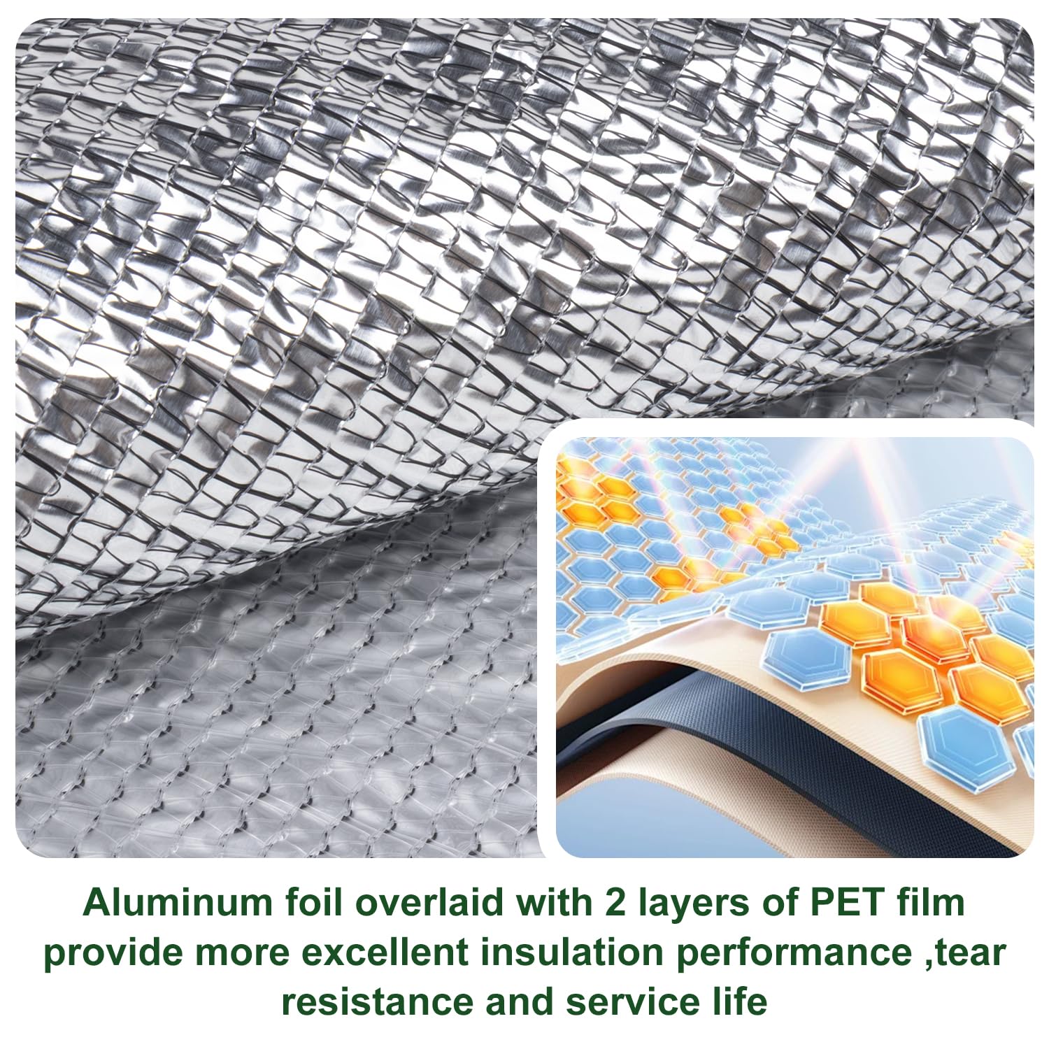 Aluminet tarp in use as a sun shade cover in a garden