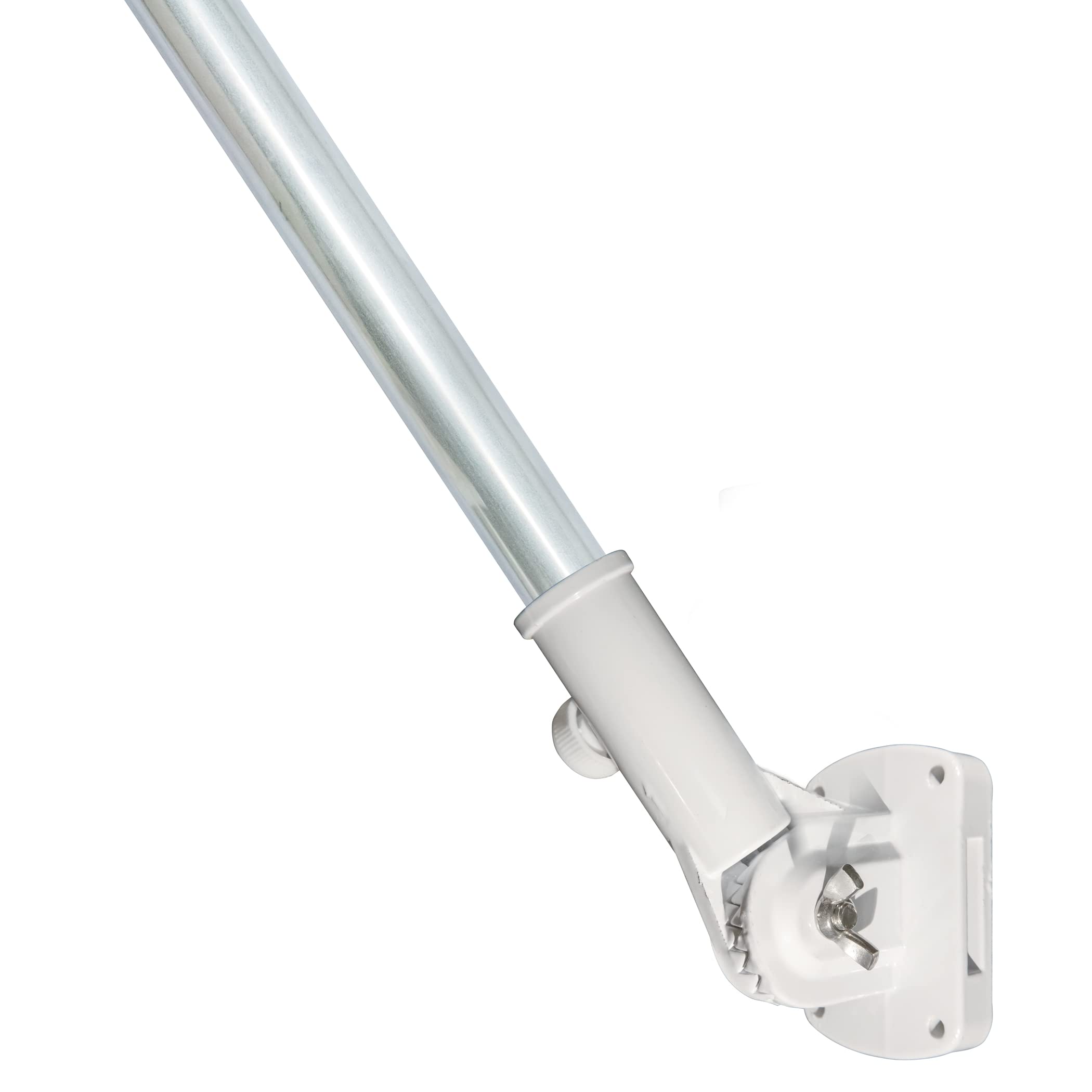 Aluminum flag bracket side view showing installation hardware
