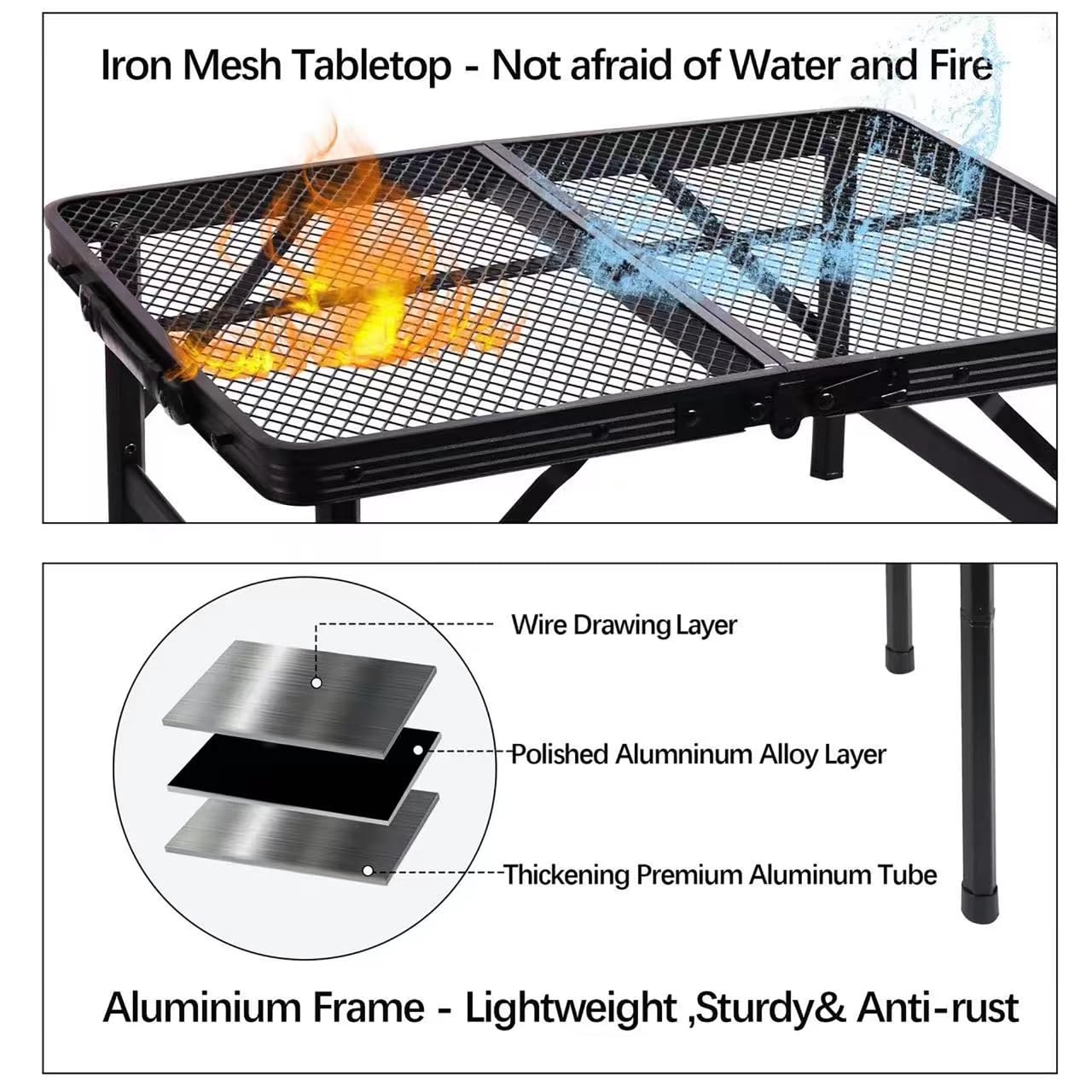 ALZEROOE Portable Folding Table folded dimensions display
