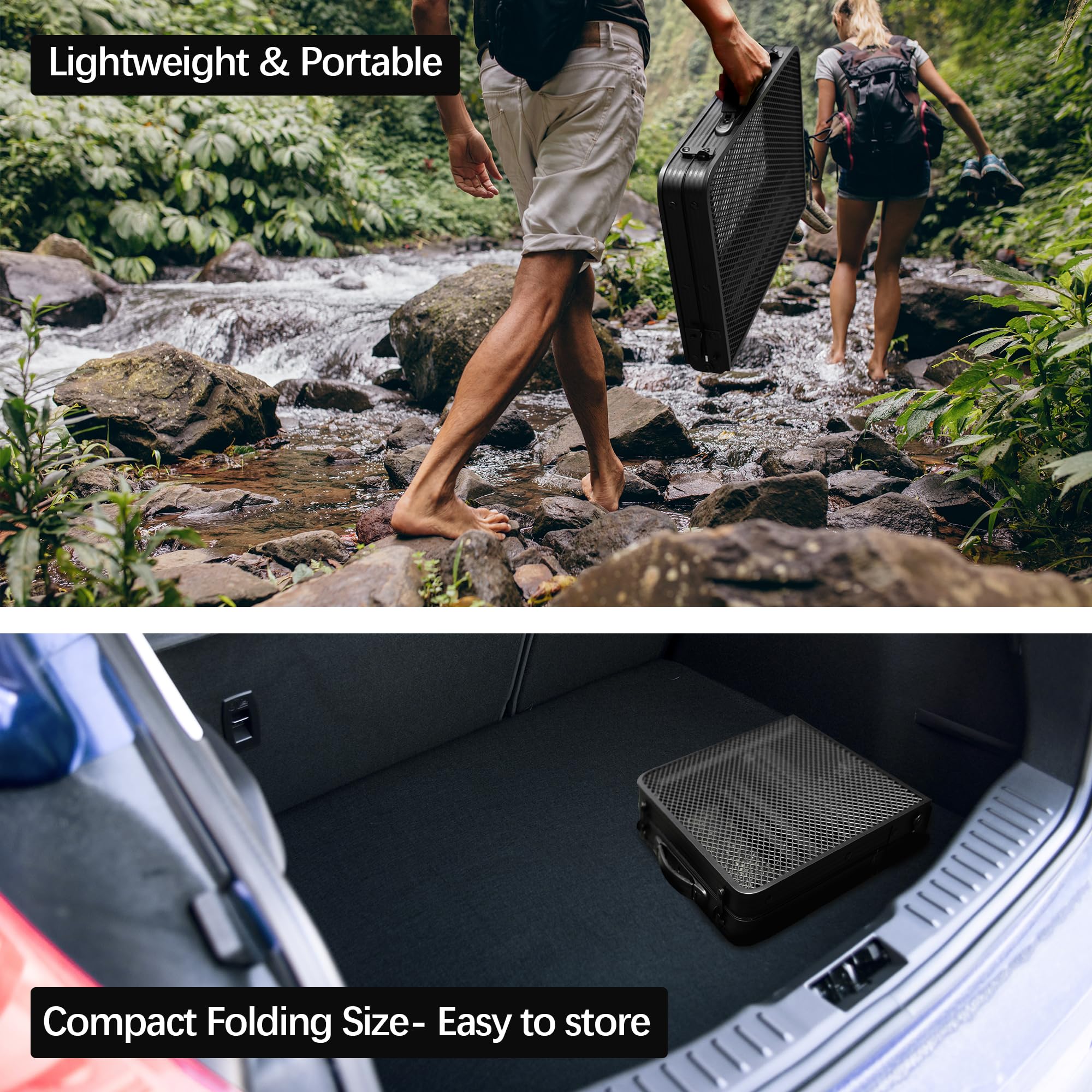 ALZEROOE Portable Folding Table showing adjustable height feature