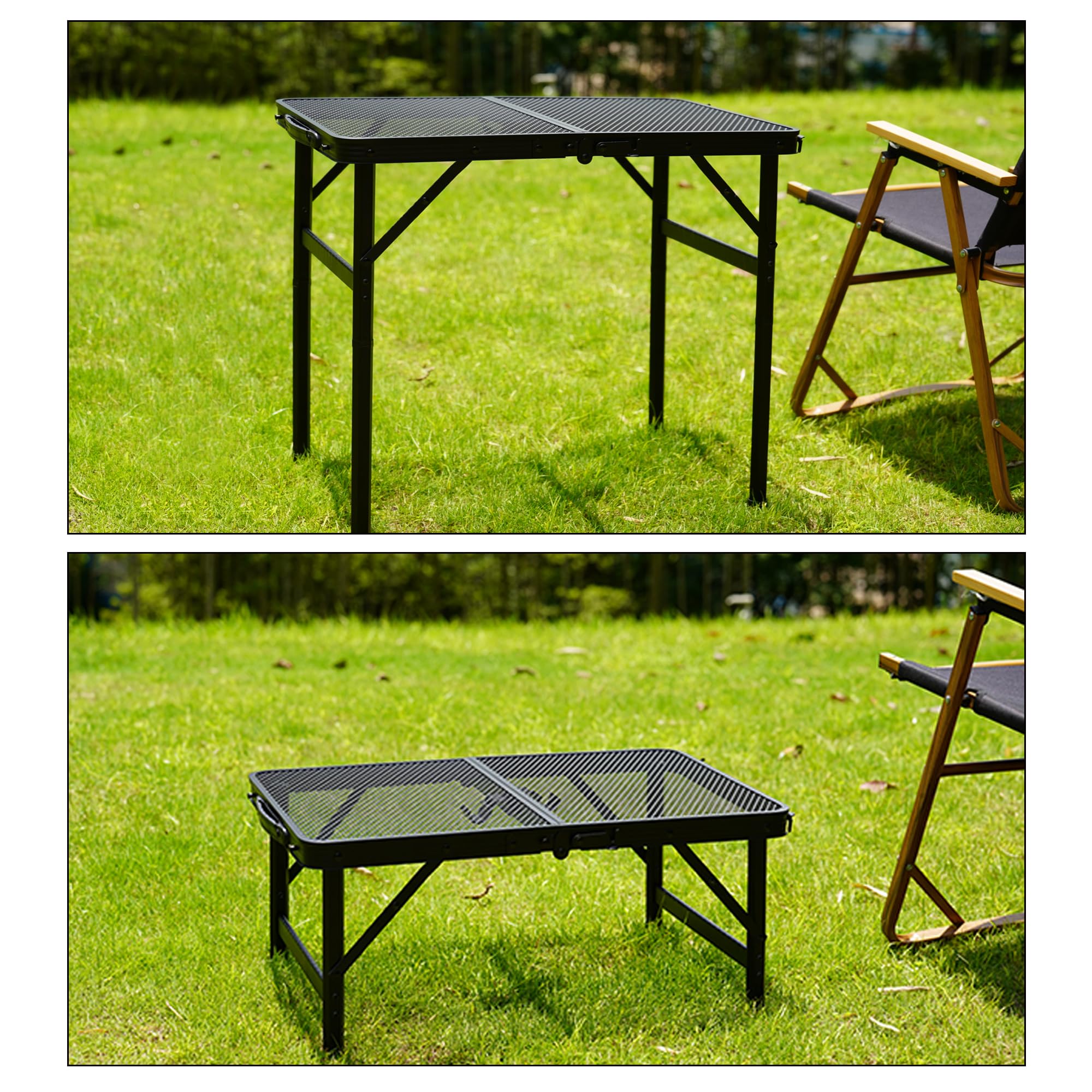 ALZEROOE Portable Folding Table with camping gear on top