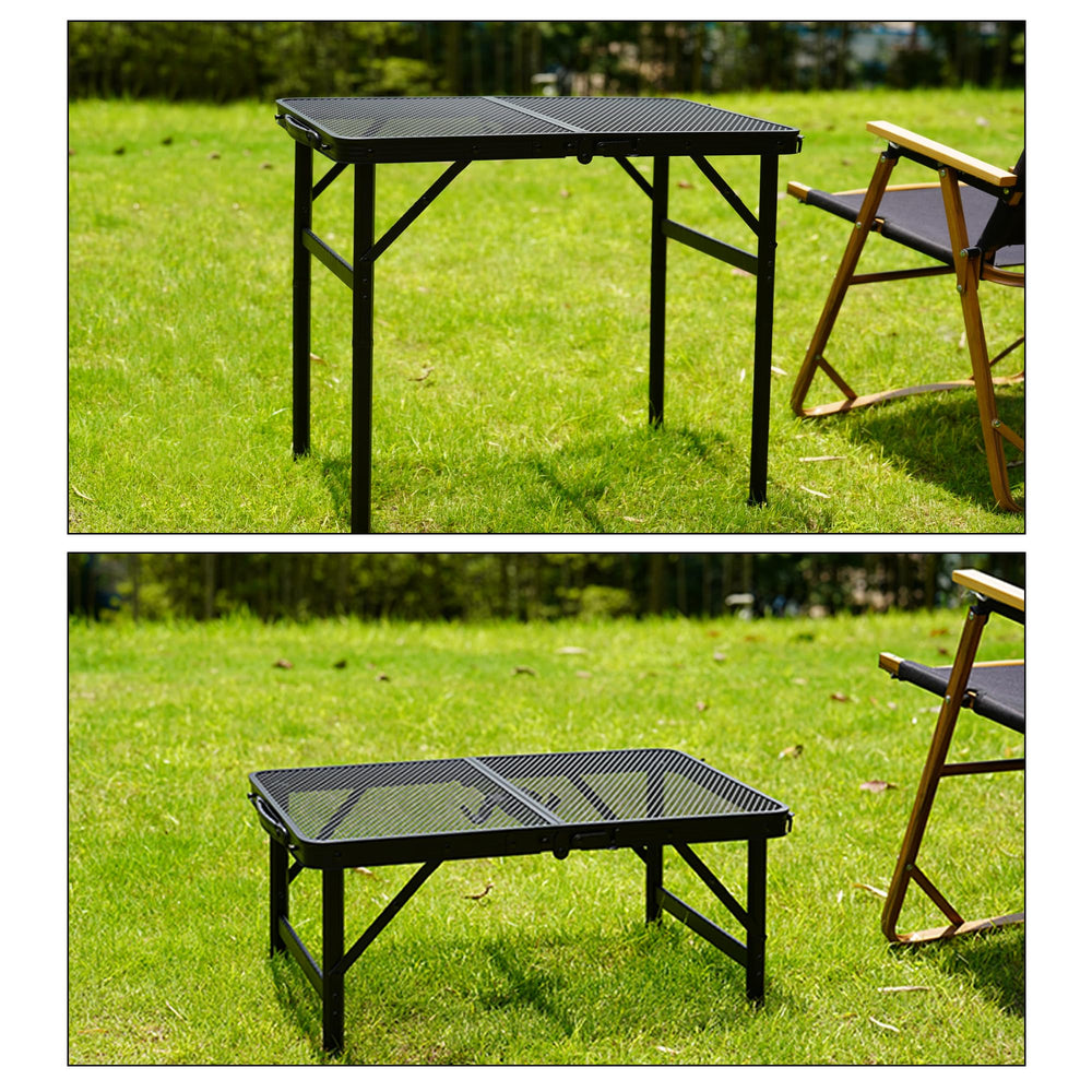 ALZEROOE Portable Folding Table with camping gear on top