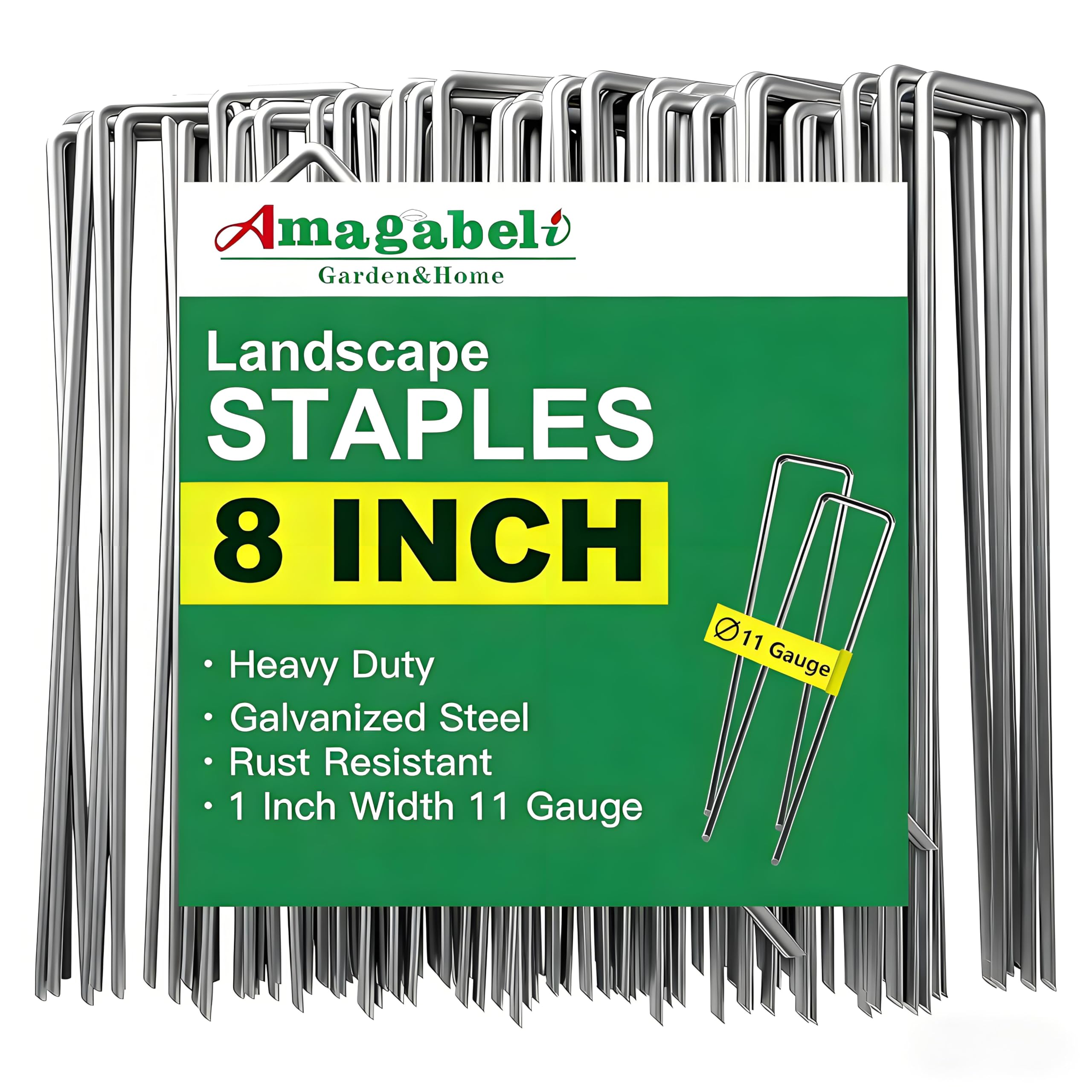 AMAGABELI 200 Pack Galvanized Landscape Staples, 8 Inch length