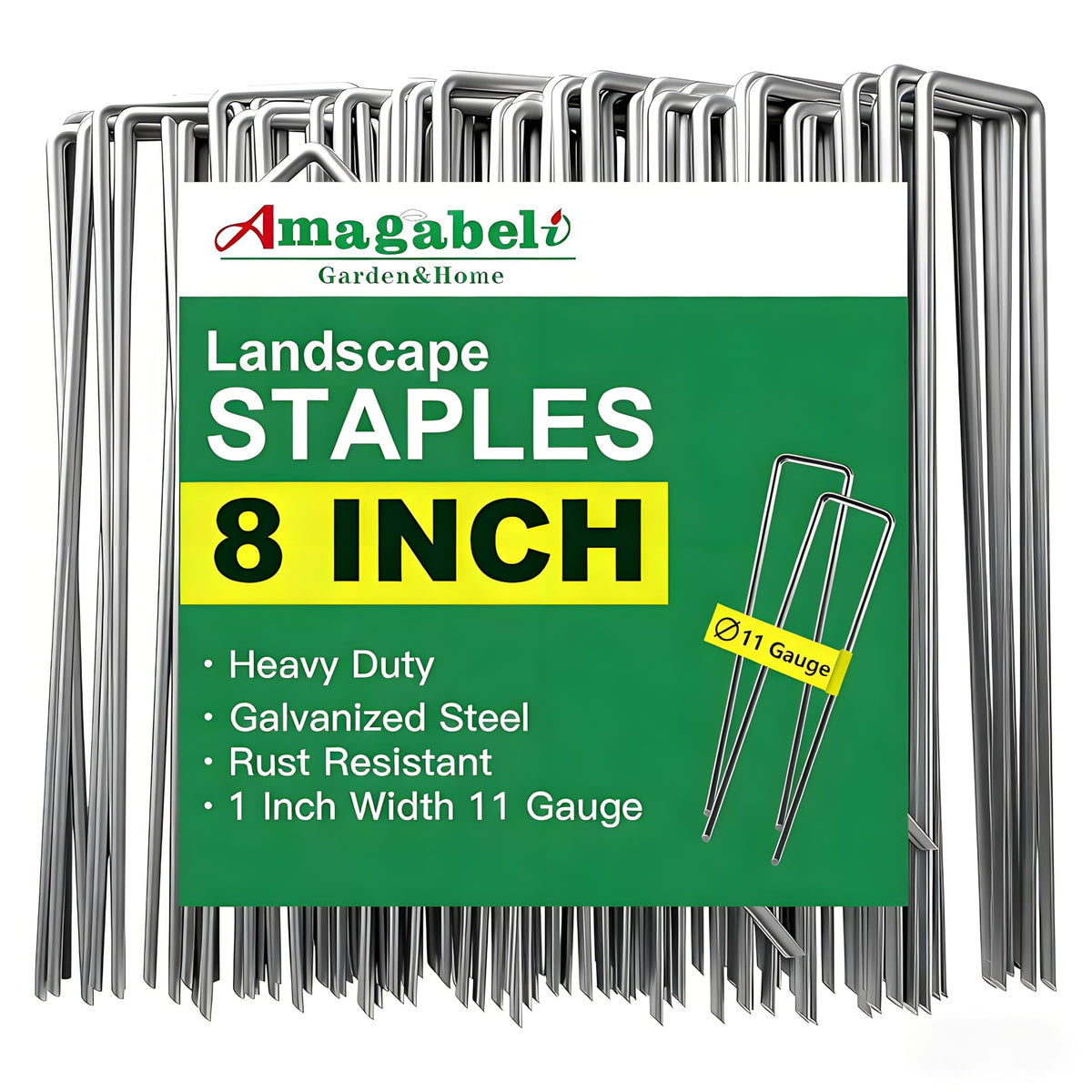 AMAGABELI 200 Pack Galvanized Landscape Staples, 8 Inch length