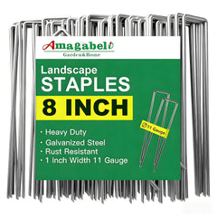 AMAGABELI 200 Pack Galvanized Landscape Staples, 8 Inch length