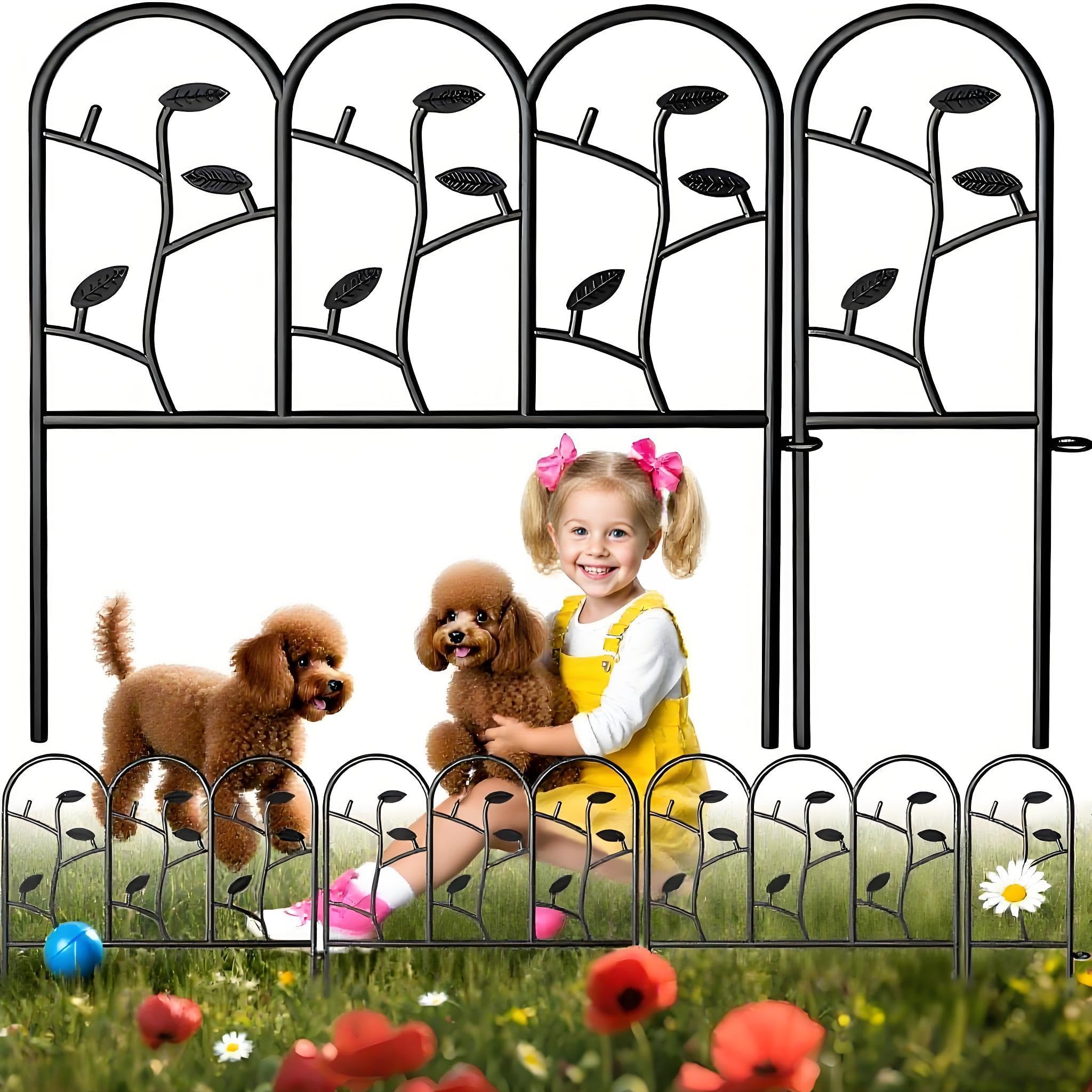 AMAGABELI 6-panel garden fence 18in high and 7ft long black leaf design