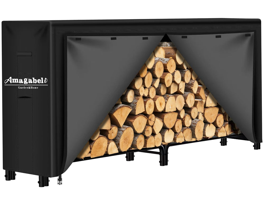 AMAGABELI 8ft firewood cover in black, front view