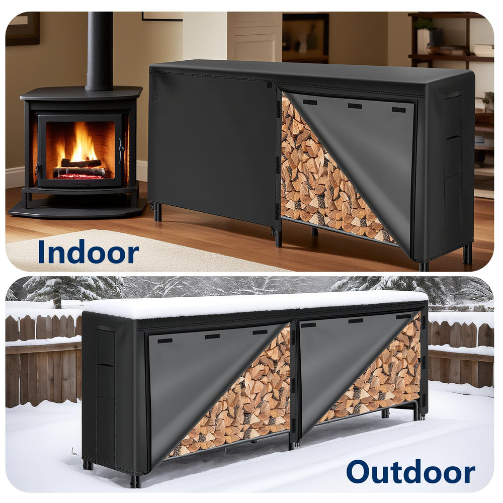 AMAGABELI firewood cover secured on wood rack