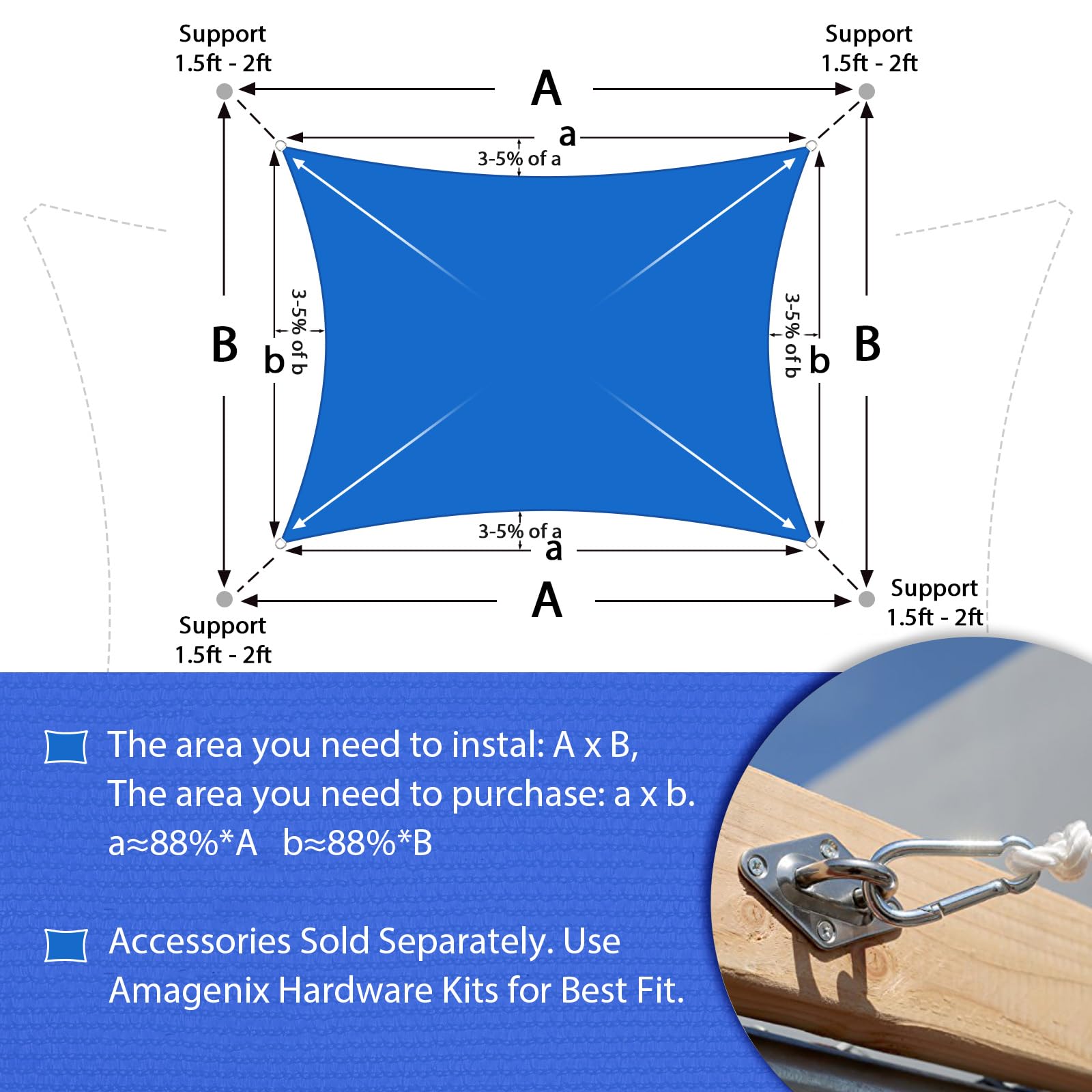 Amagenix 10' x 24' Blue Sun Shade Sail close-up of fabric