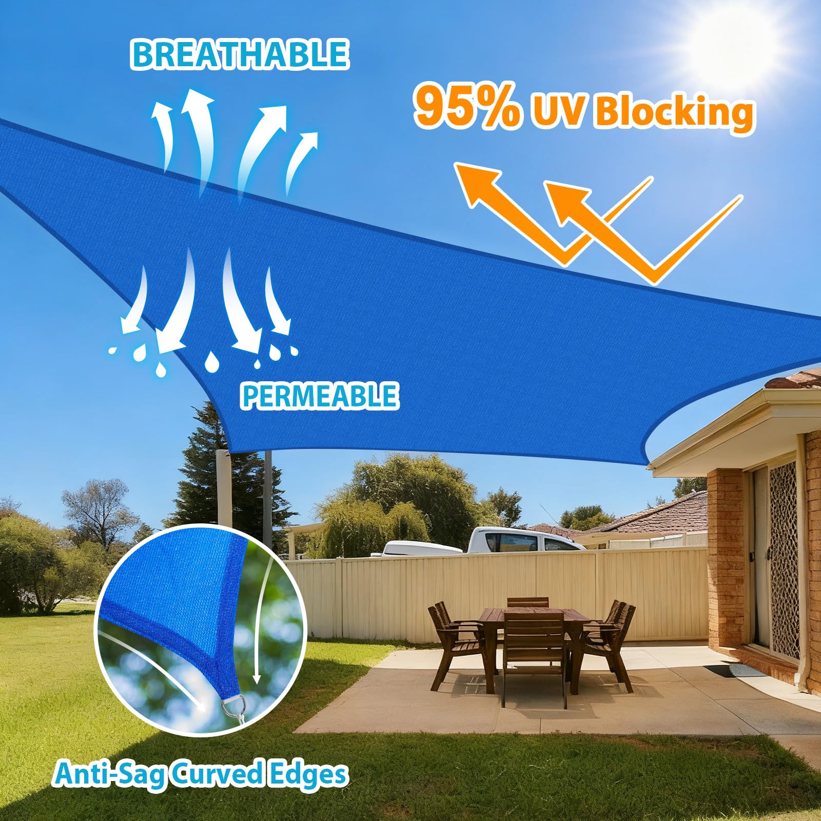 Amagenix 10' x 24' Blue Sun Shade Sail installation example