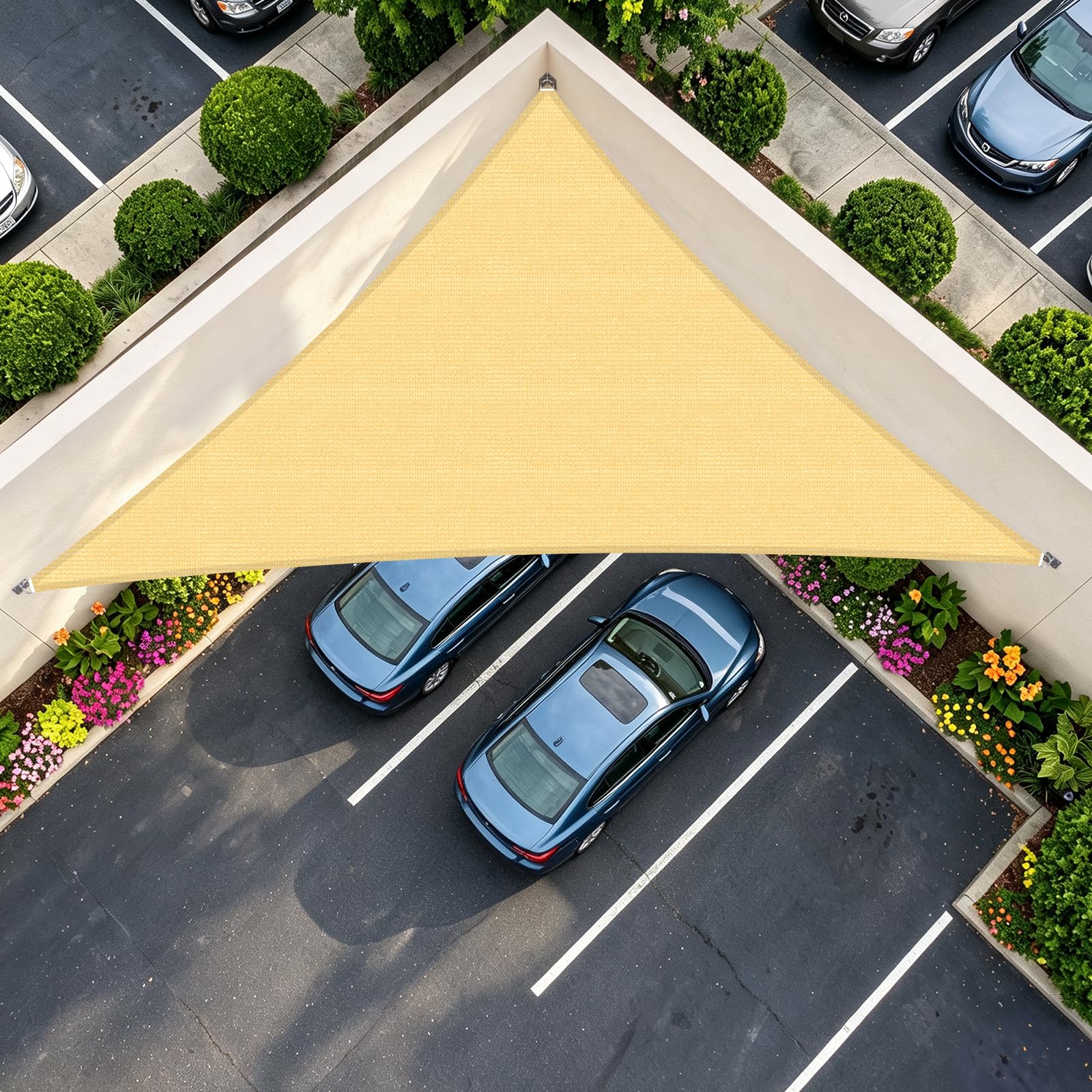 Amagenix 16' triangle sun shade sail in sand colour, front view