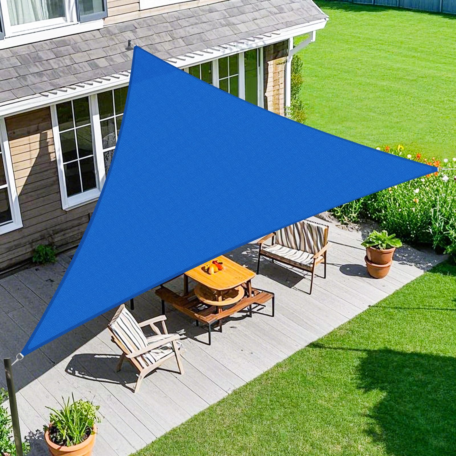 Amagenix 16' x 16' x 16' Sun Shade Sail in blue front view