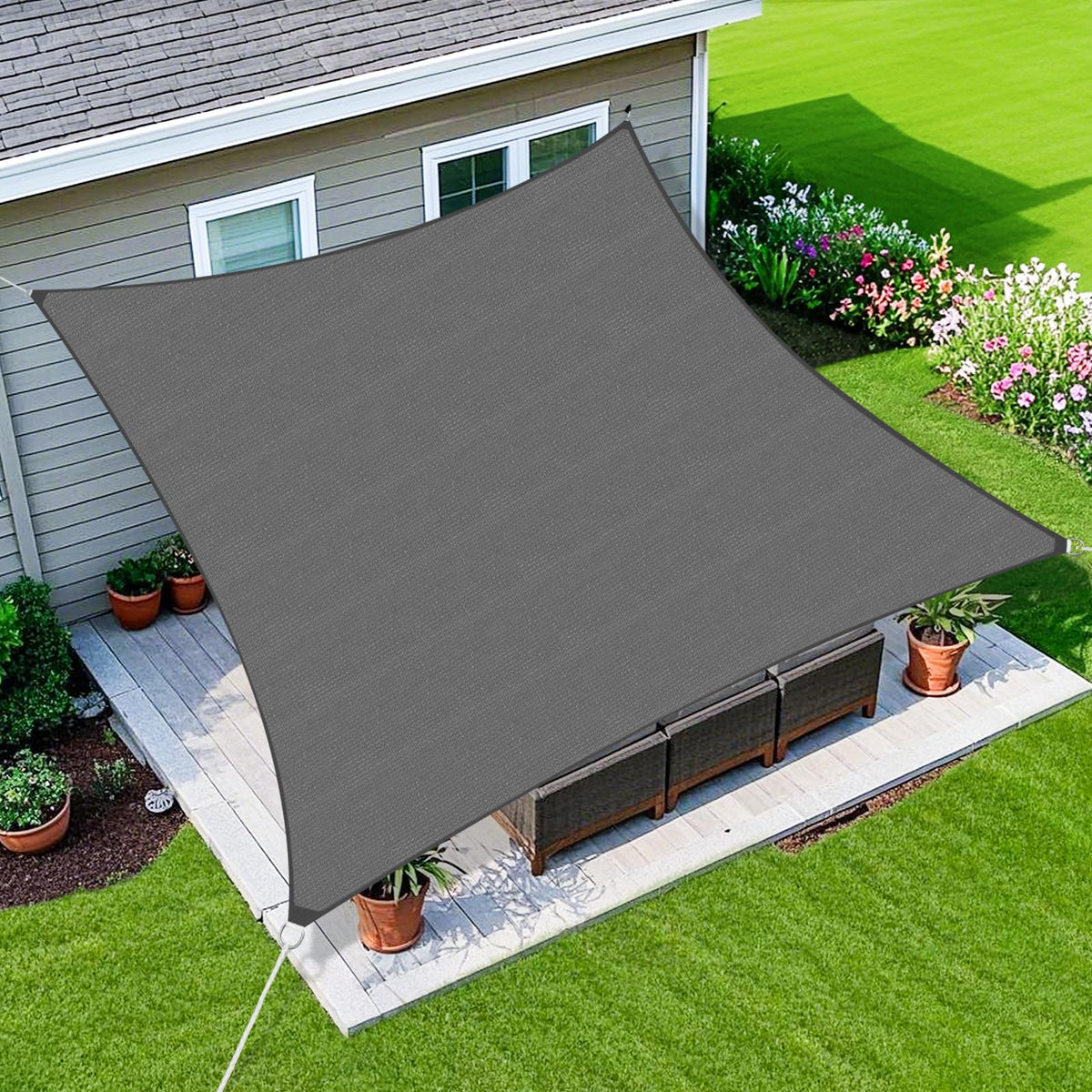 Amagenix 8' x 12' Sun Shade Sail in Dark Grey front view