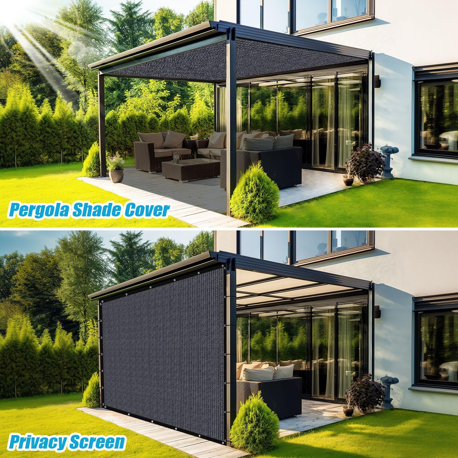Amagenix shade cloth providing shade over a garden