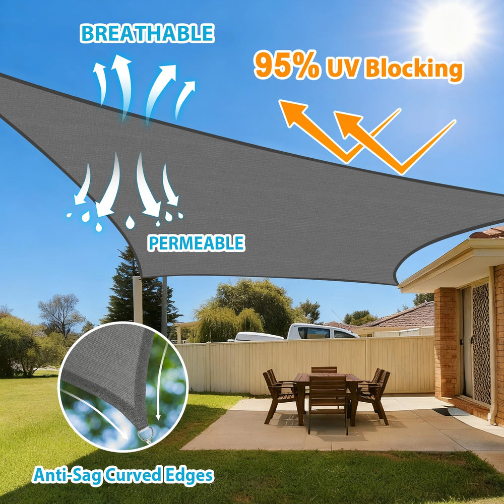 Amagenix sun shade sail showing reinforced edges and D-rings
