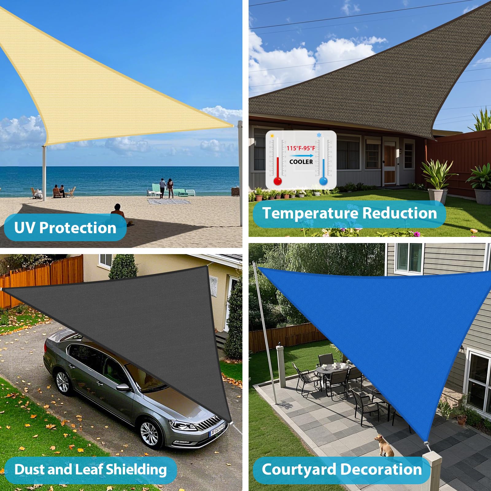 Amagenix Sun Shade Sail Triangle Light Grey curved edge detail