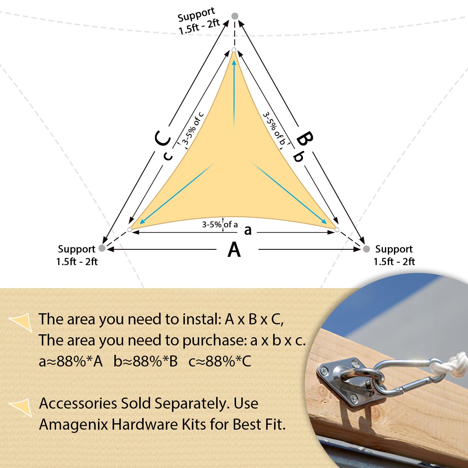 Amagenix Sun Shade Sail with ropes for installation
