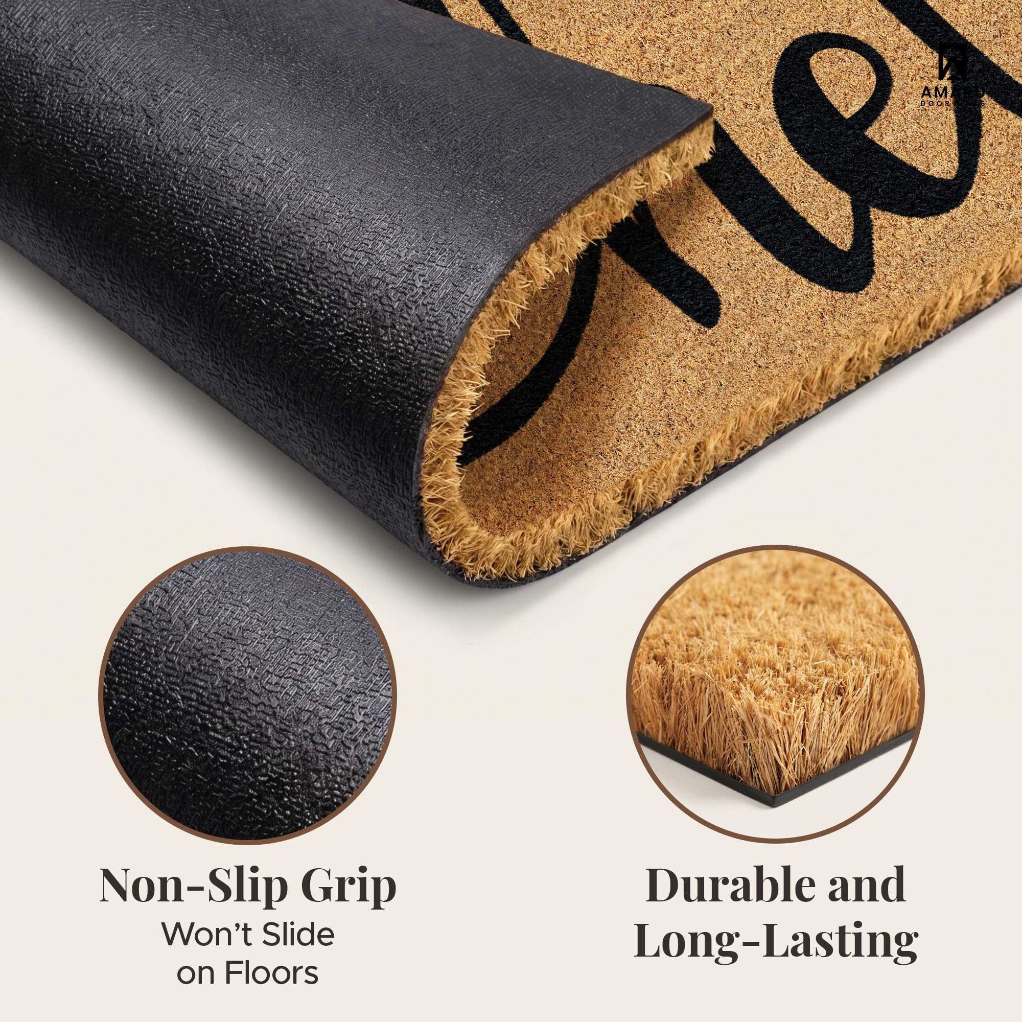 AMARU Coir Welcome Mat in a garden setting