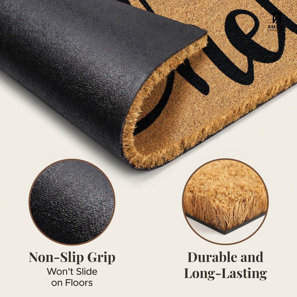 AMARU Coir Welcome Mat in a garden setting