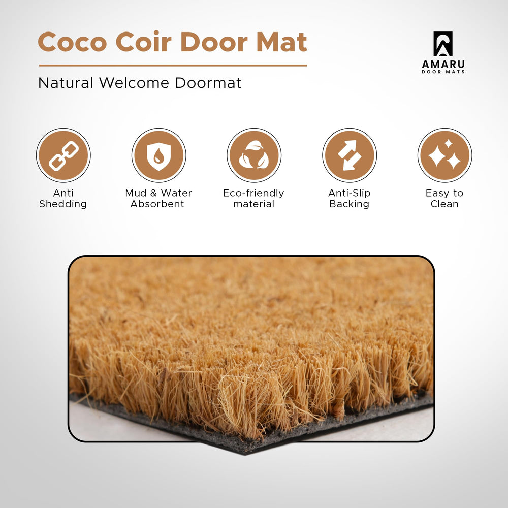 AMARU Coir Welcome Mat in outdoor entrance setting