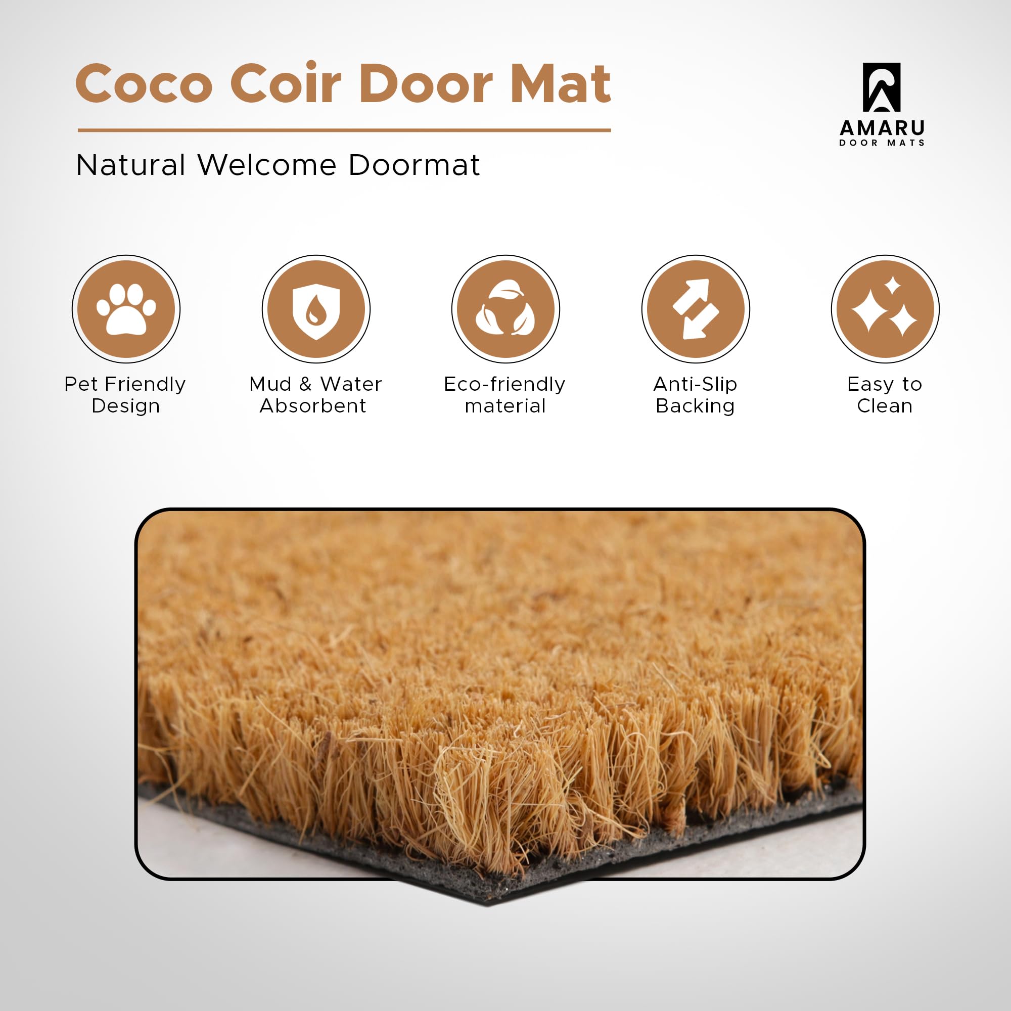 AMARU Coir Welcome Mat on a porch entrance