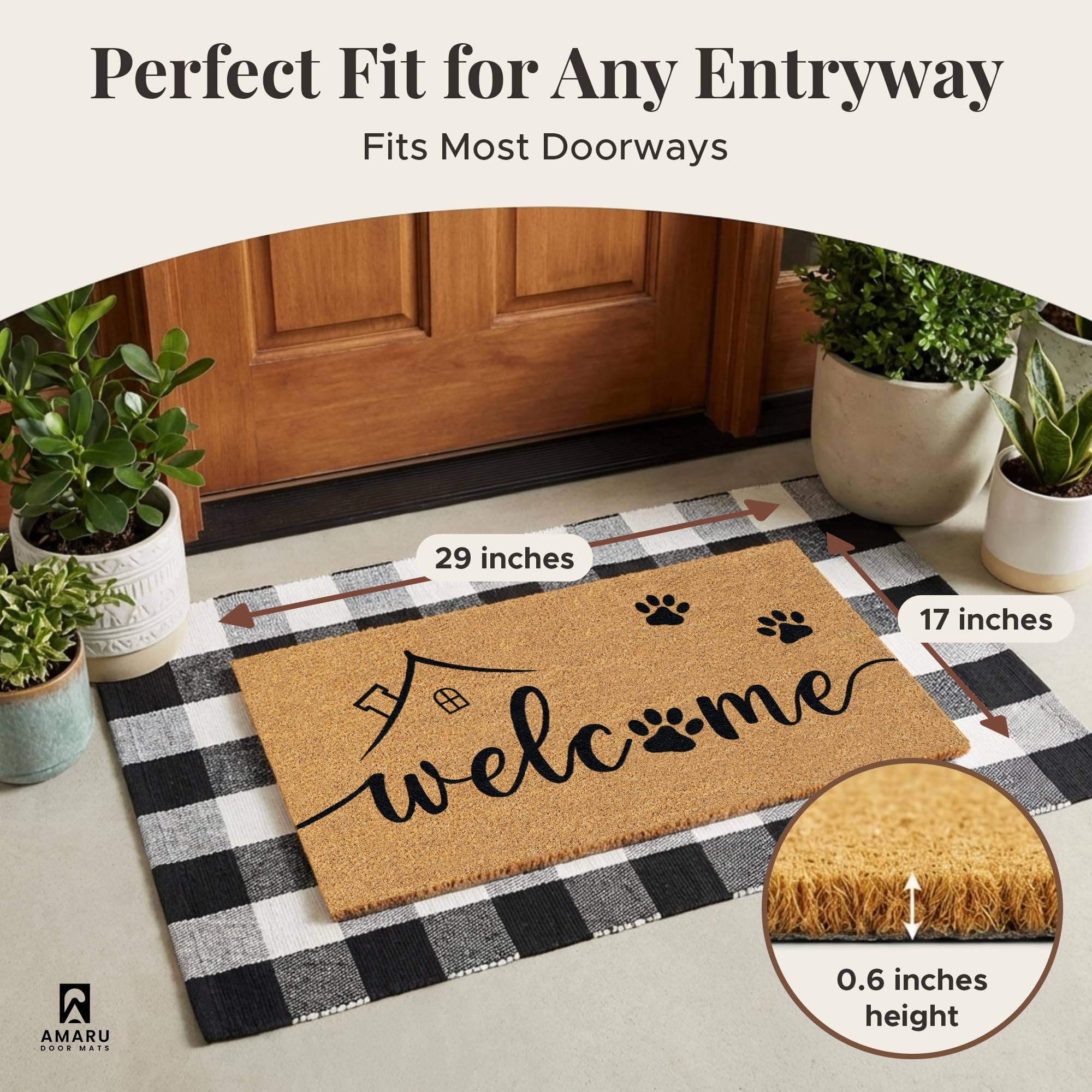 AMARU Coir Welcome Mat on outdoor porch