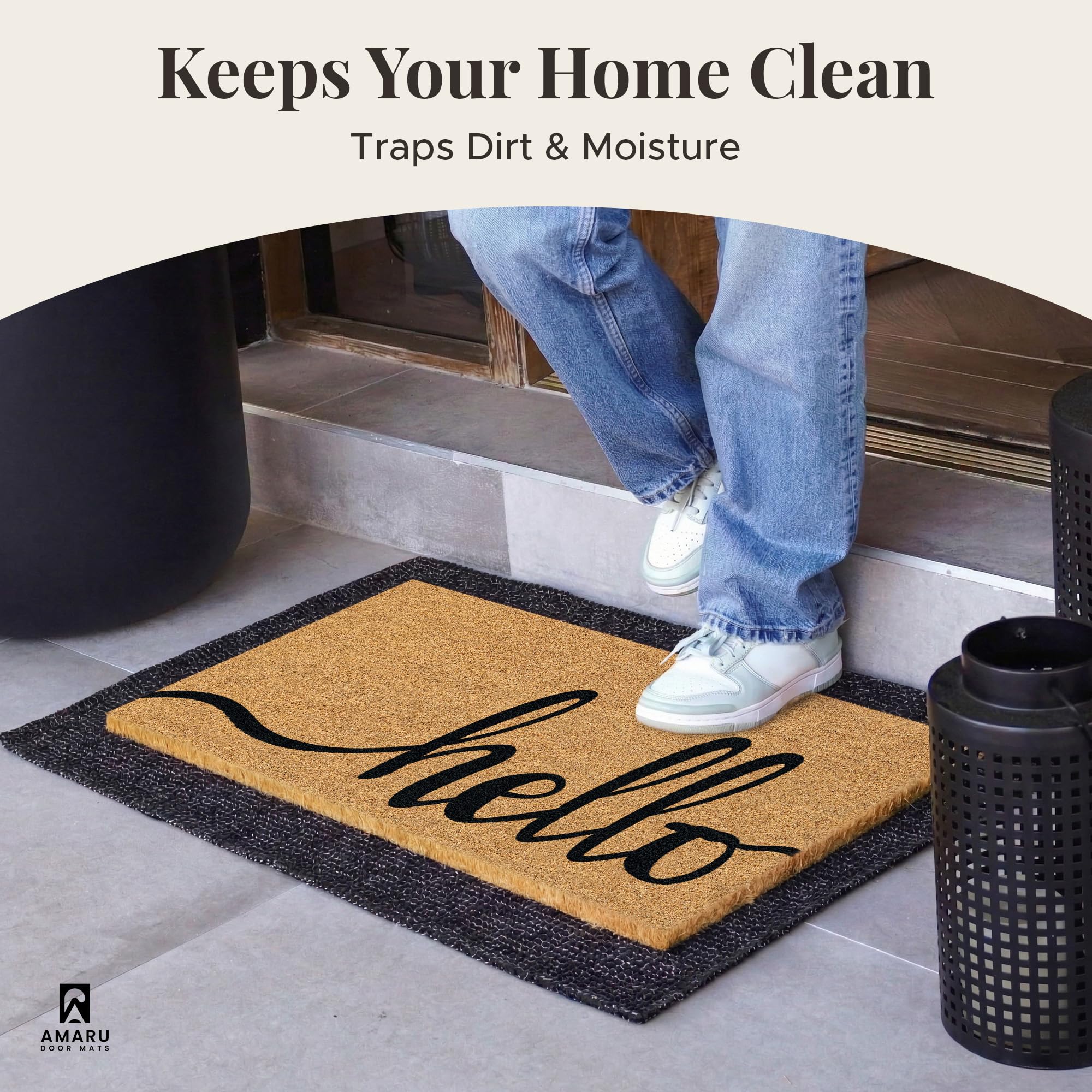 AMARU Coir Welcome Mat placed at a front door