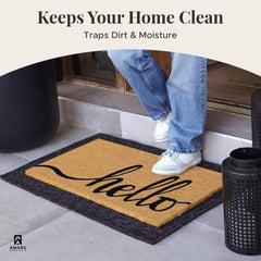 AMARU Coir Welcome Mat placed at a front door