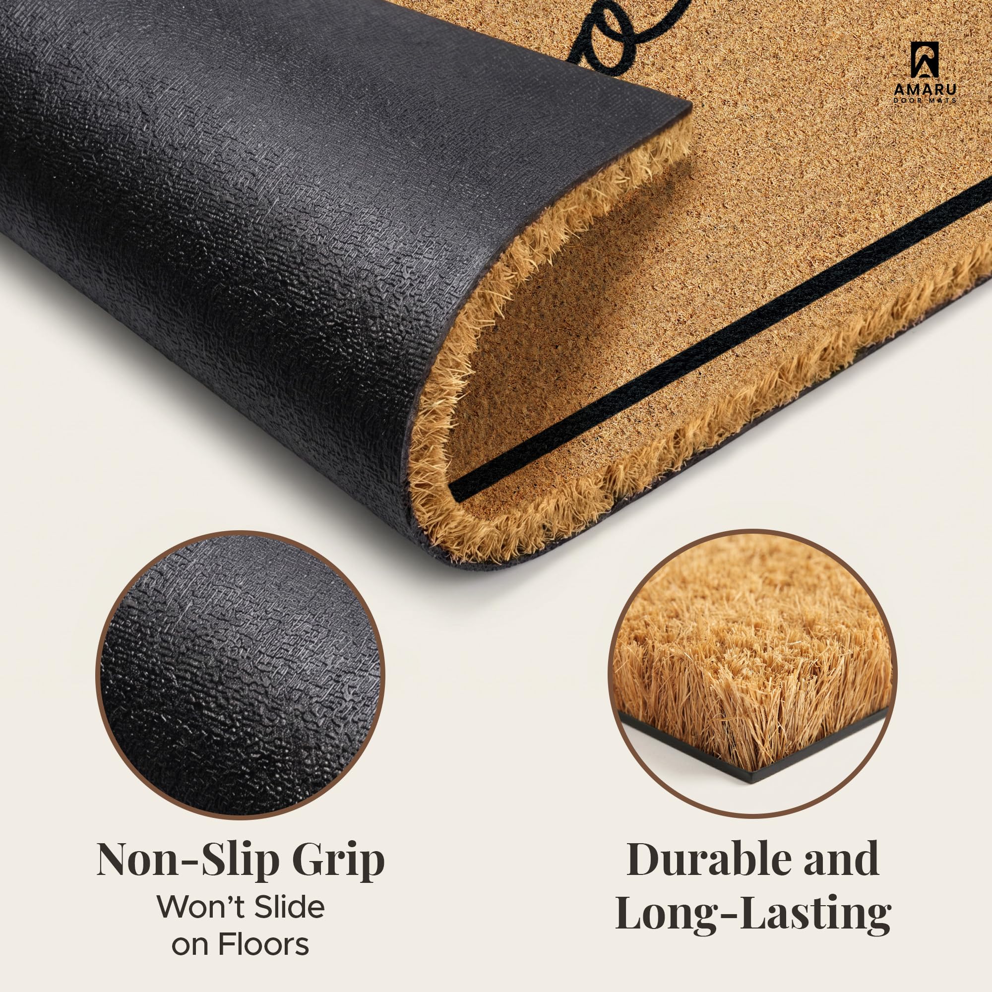 AMARU Coir Welcome Mat placed at a front door