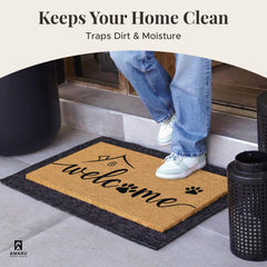 AMARU Coir Welcome Mat placed at a garden entrance