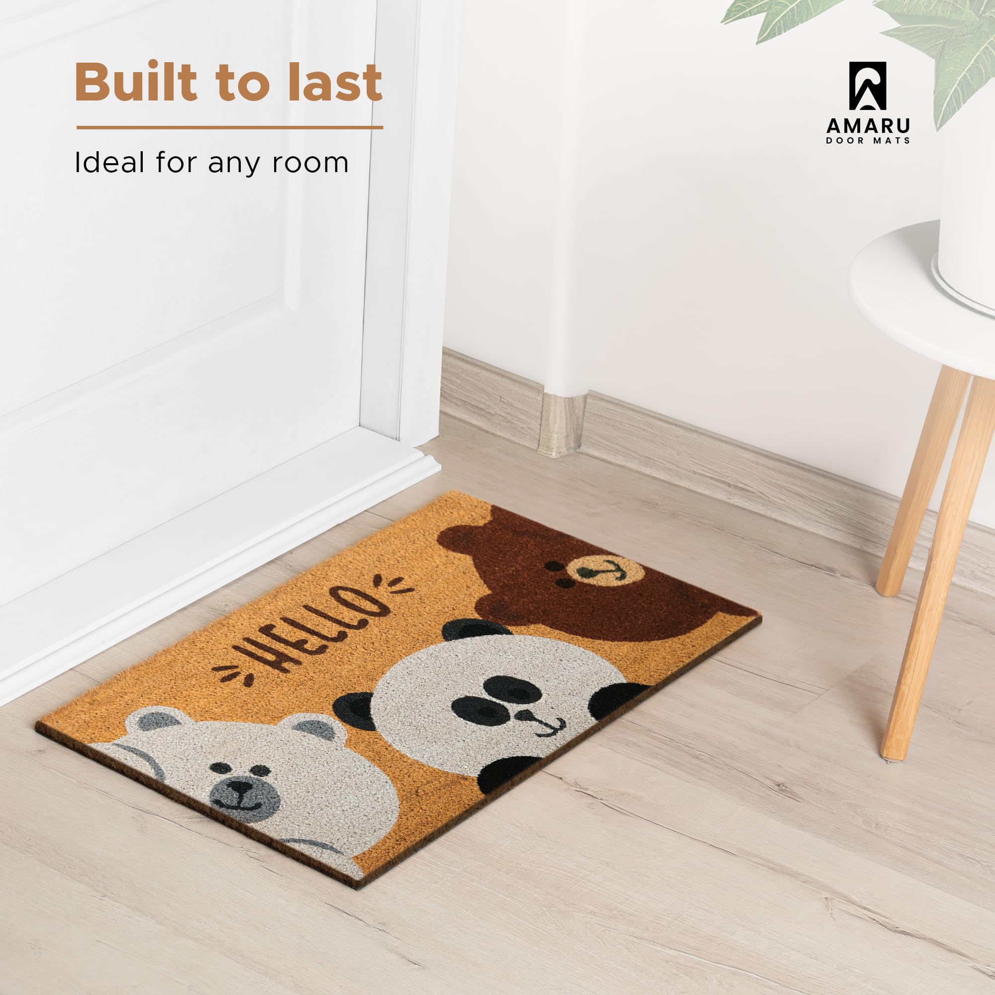 AMARU Coir Welcome Mat showing bear design detail